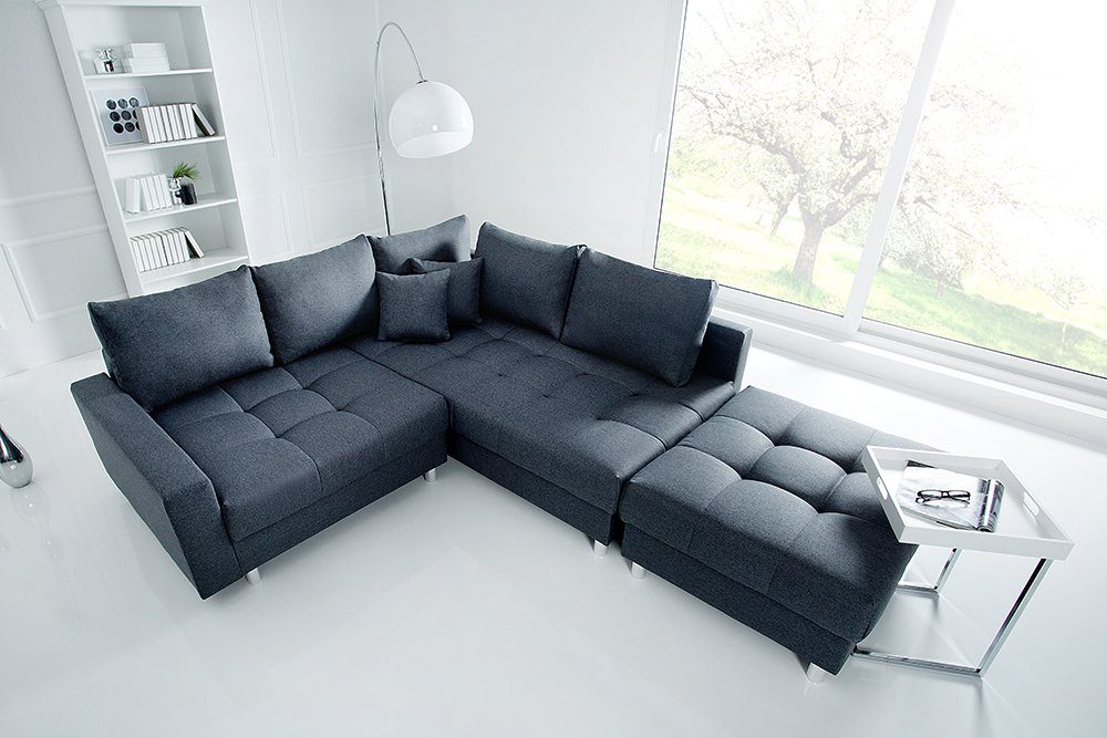 riess-ambiente Ecksofa KENT 220cm anthrazit, Set 2 Teile, Wohnzimmer · Couch · Stoff-Bezug · Federkern · inkl. Hocker · Design