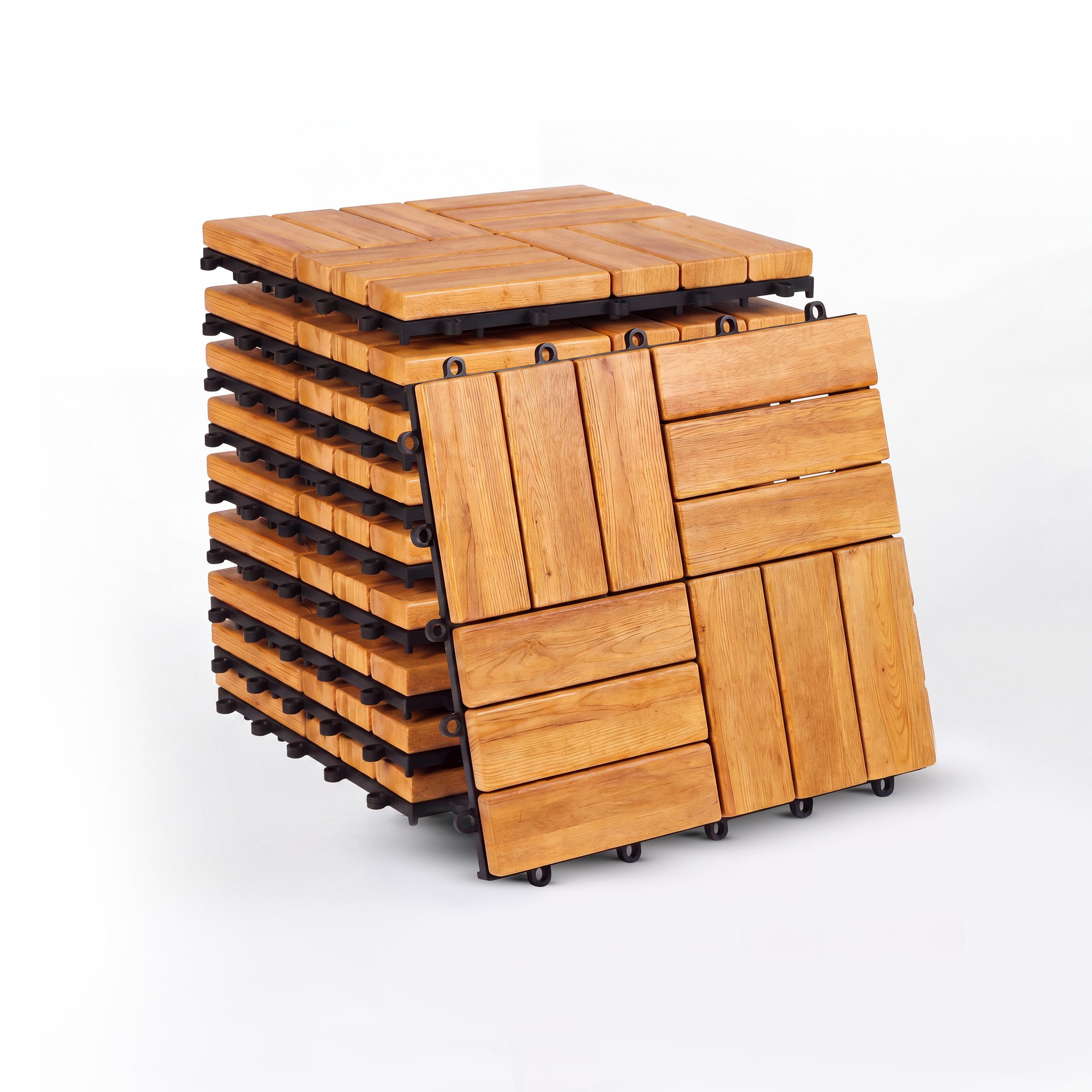 KHG Klickfliese 10er Set Holzfliesen mit Stecksystem im Mosaik-Look, 0,9 m² pro Set, Outdoor-Fliesen, 10er Set