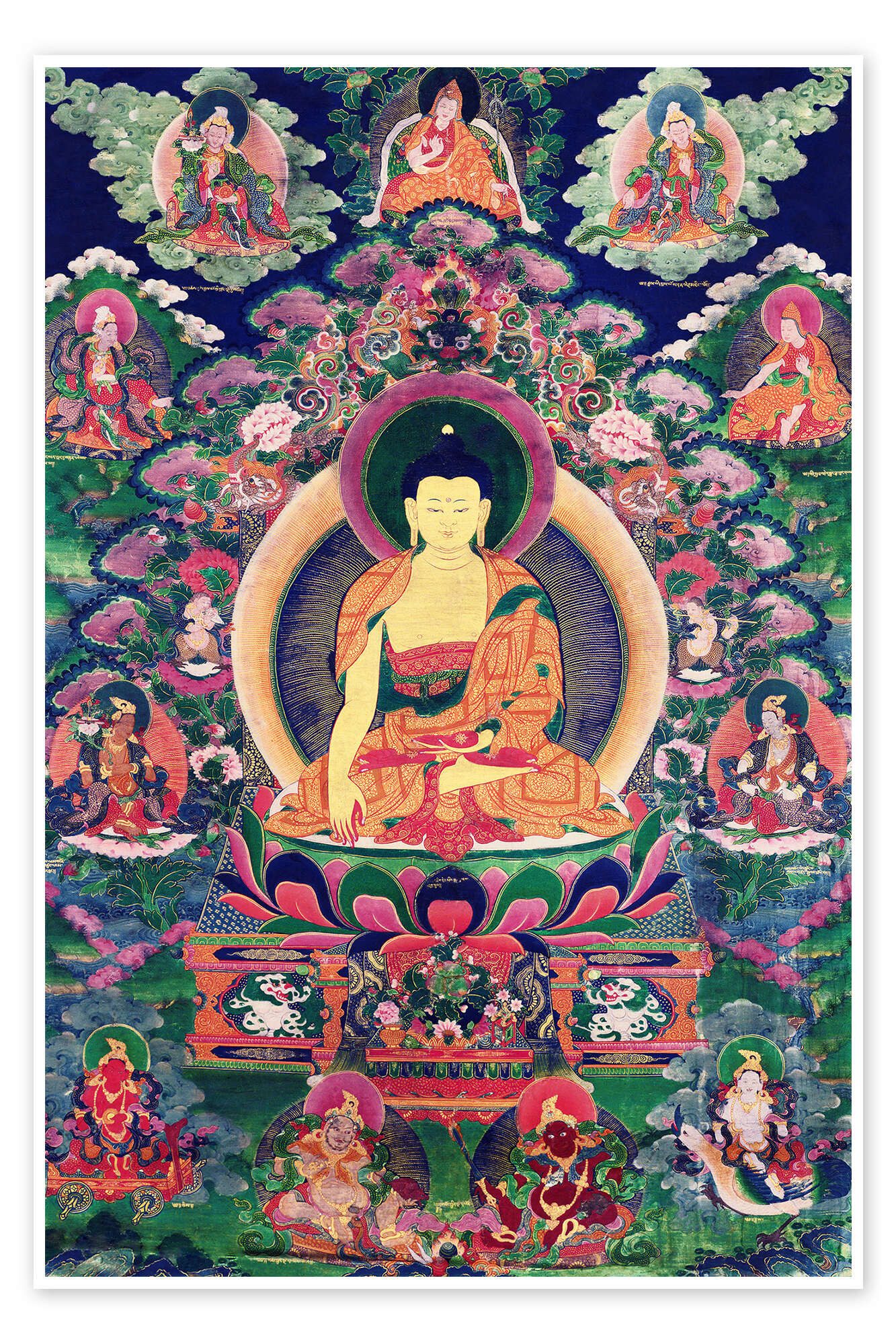 Posterlounge Wandbild Buddha Shakyamuni mit elf Figuren, Tibetan School, erhältlich als Poster, Leinwandbild, Wandsticker oder Acrylglasbild