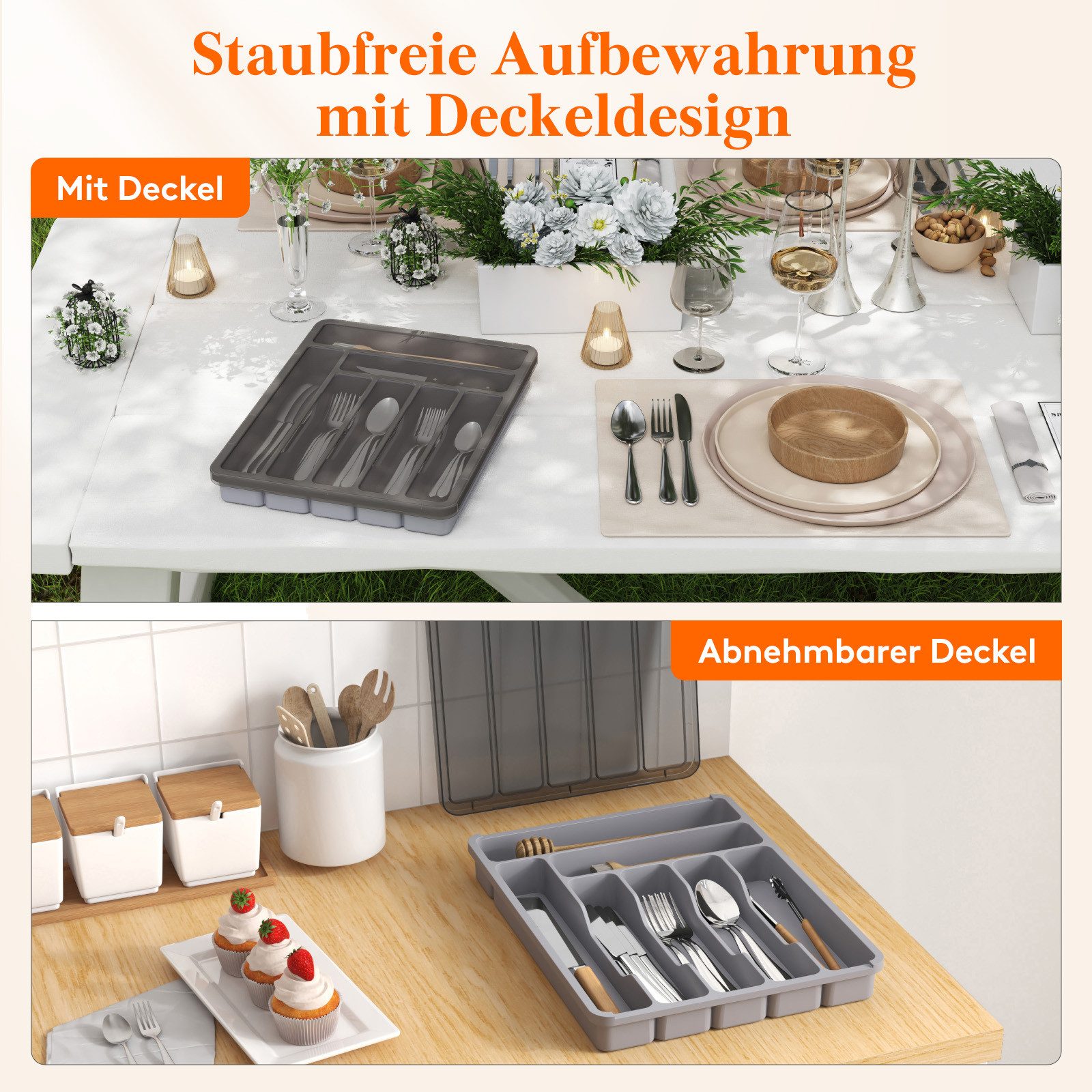 Lifewit Besteckeinsatz Besteckkasten für Schubladen mit Deckel günstig online kaufen