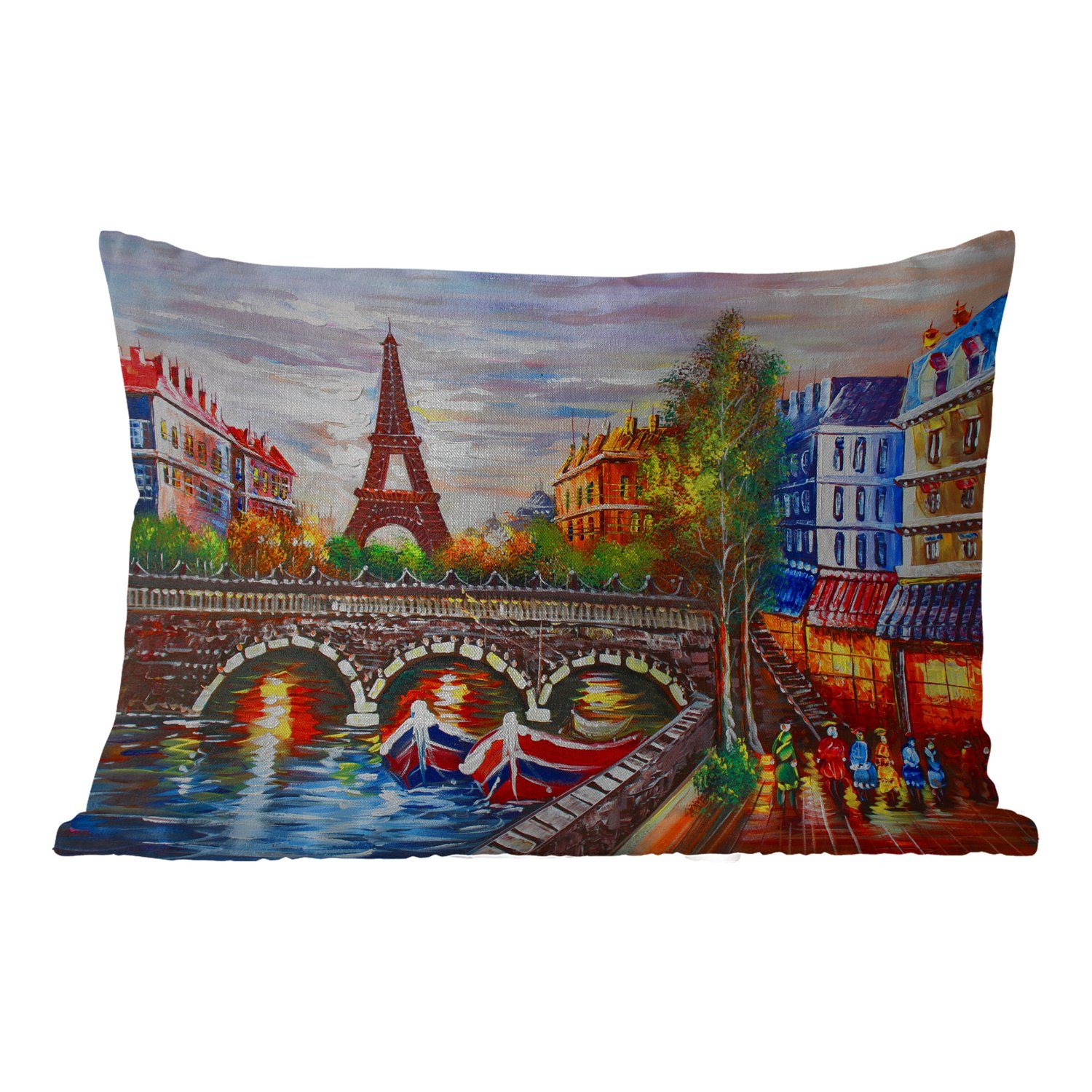 Outdoor-Dekorationskissen, Öl - Wasser, Eiffelturm MuchoWow Dekokissen Paris Gemälde - Polyester, Kissenhülle Dekokissenbezug, - -