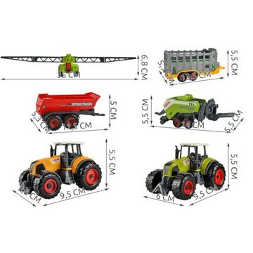ISO TRADE Spielzeug-Traktor Farm Maschinen, (Set, 6-tlg., Kinder Spielzeug Farmer Set), Trecker Traktor Anhänger Kipper Heupresse 6 teilig
