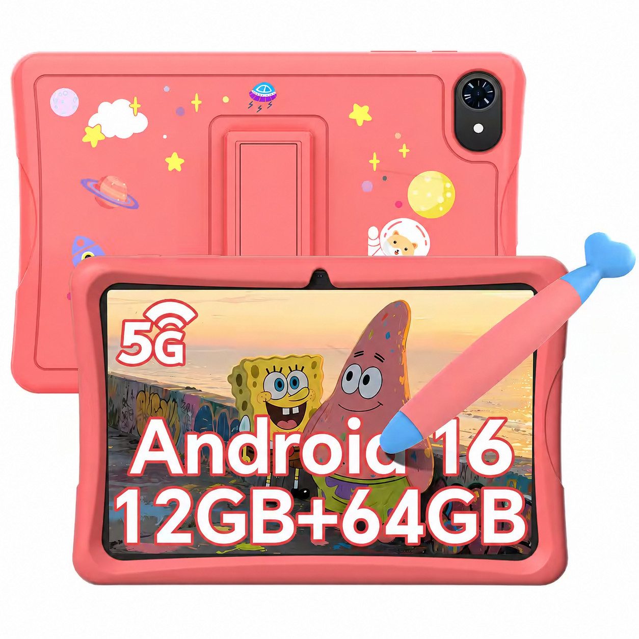 TABWEE 10" kinder tablet Android16 mit Hülle Stift Tablet (10.1", 64 GB, Android16, Google Kids Space, 5G wifi, Android 16, Gemini AI, mit Stift)