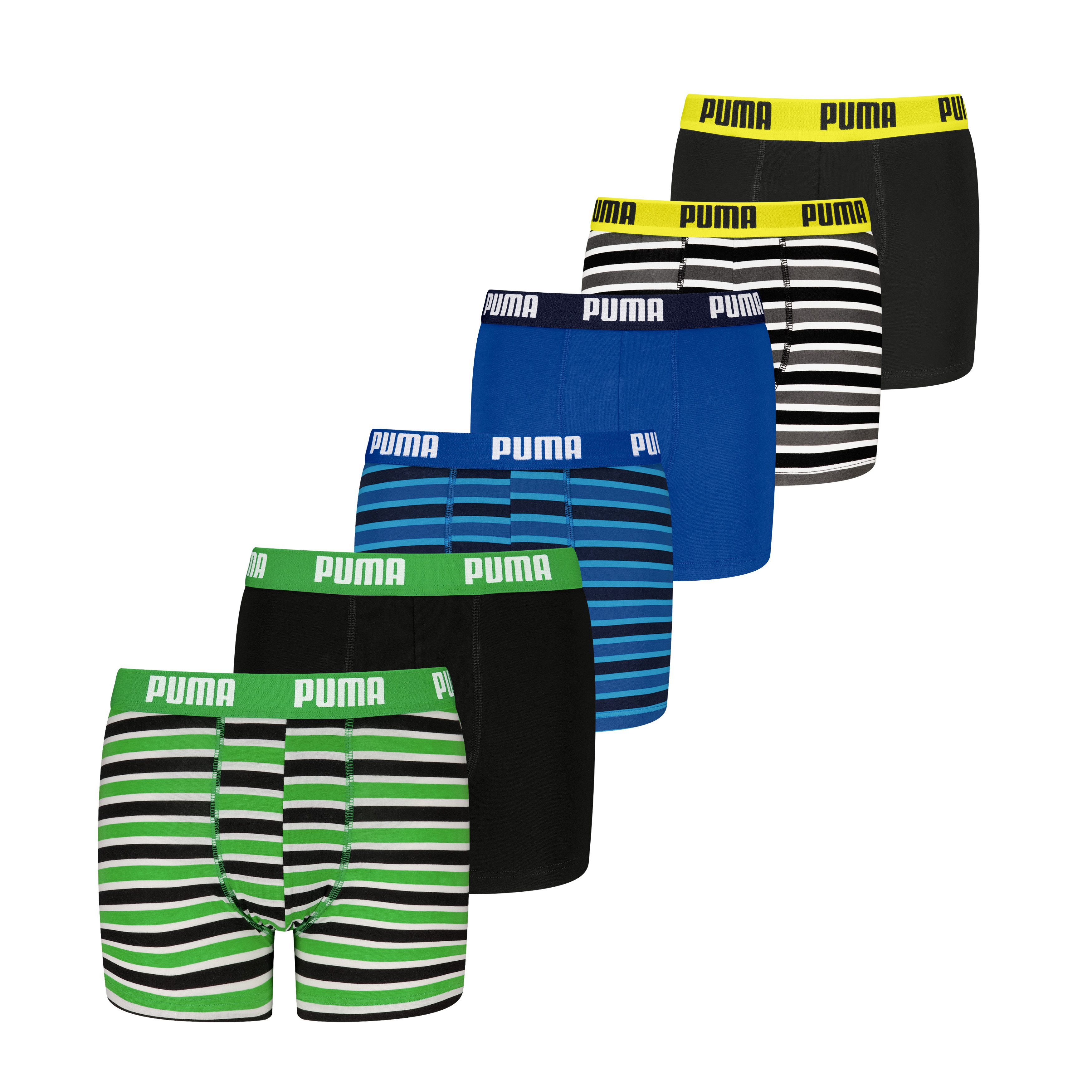 PUMA Boxershorts PUMA BOYS EVERYDAY STRIPED BOXERS (6er Pack) ohne Eingriff, mit elastischem Logobund, Multipack