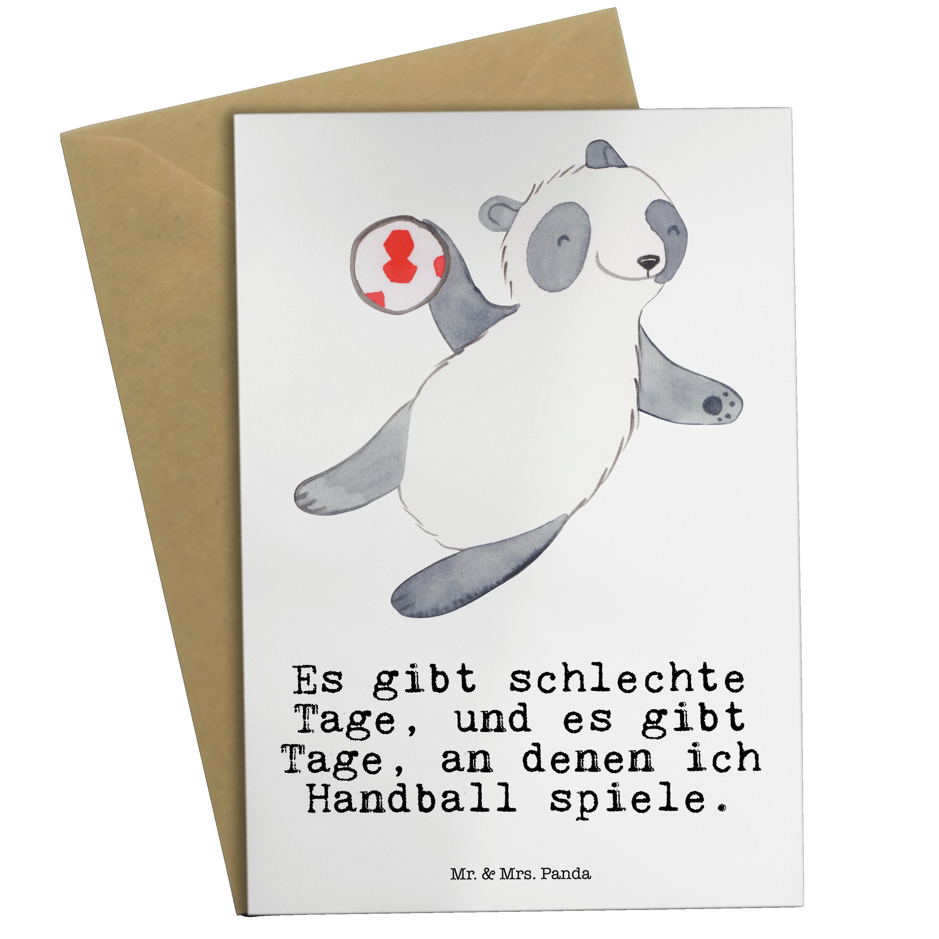 Mr. & Mrs. Panda Grußkarte Tage - Weiß Geschenk, - Handball Panda Klap spielen Turnier, Handball