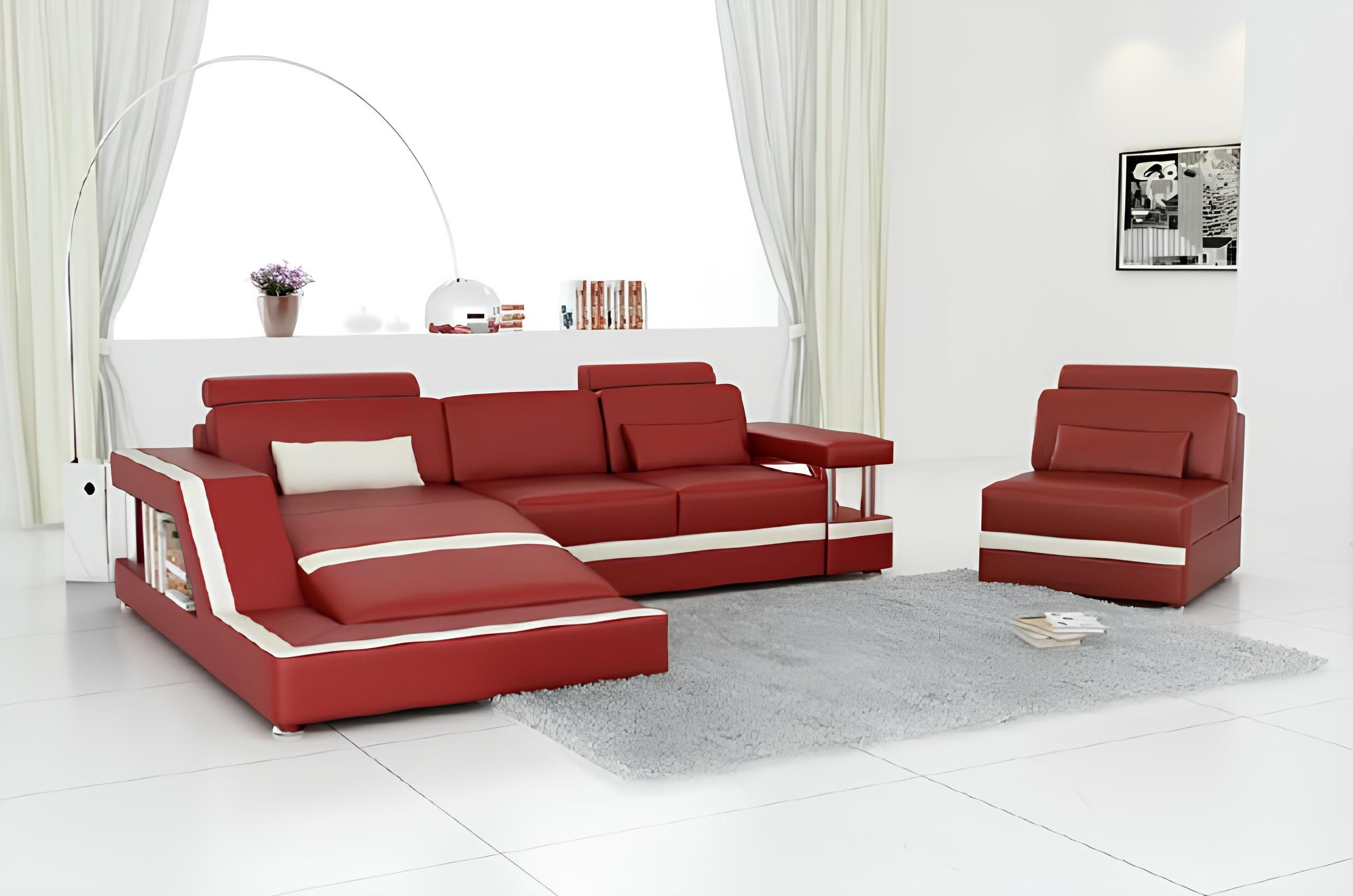 Ecksofa XXL Ledercouch Wohnlandschaft Ecksofa Ledergarnitur mit USB-Polsterung