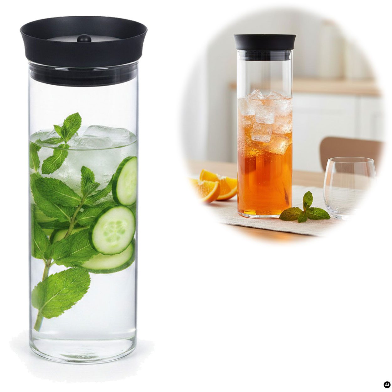 LS-LebenStil Wasserkaraffe 1x Glas Wasserflasche 1L Borosilikatglas Flasche Karaffe mit Deckel, (mit Silikon Deckel und integriertem Sieb, Glaskaraffe Trinkflasche, 1-tlg., für Sprudel, Wasser Infused Water, Tee, Saft und Kaltgetränke Eistee), Modernes, langlebiges Design – stilvoll und spülmaschinengeeignet