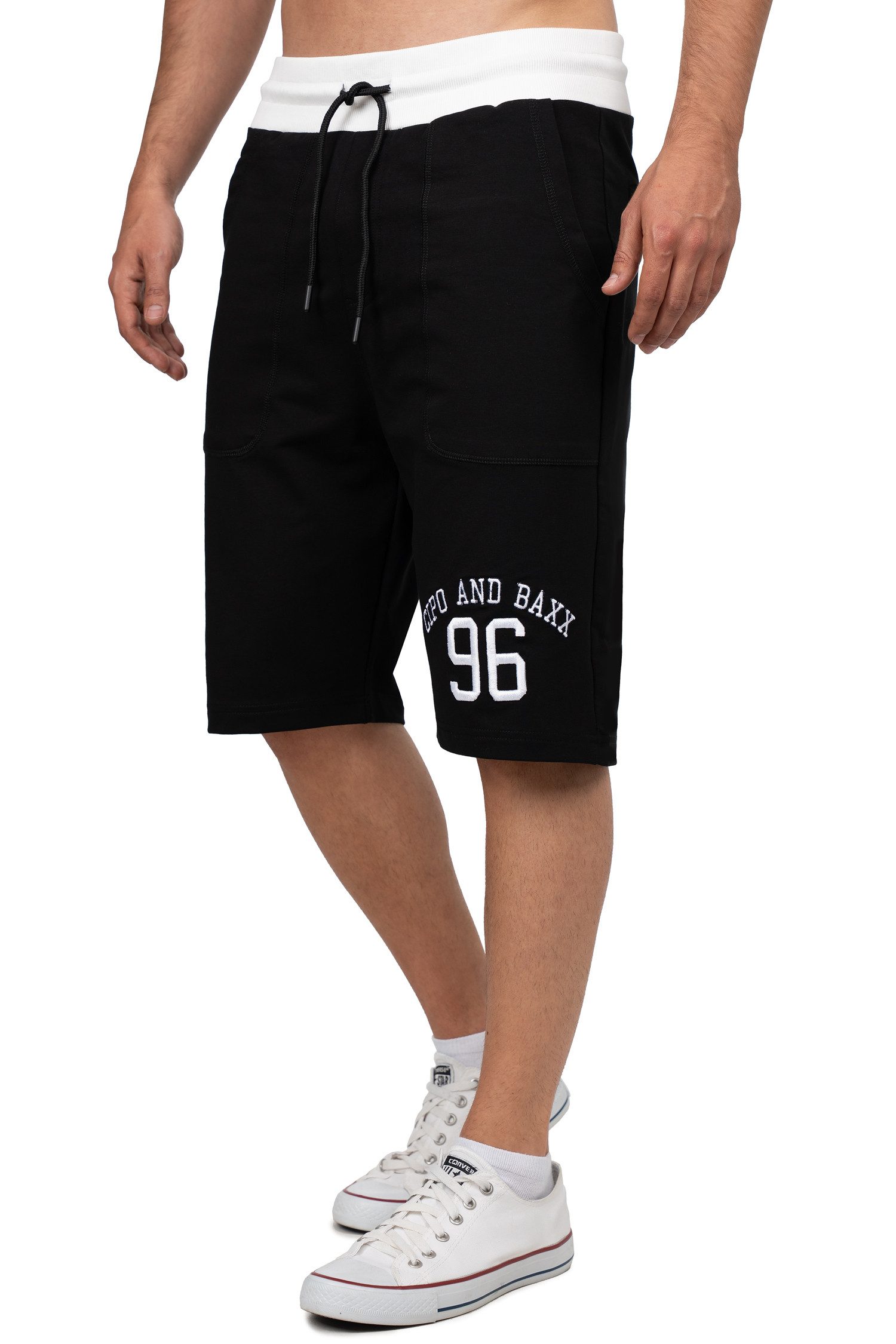 Cipo & Baxx Sweatshorts Herren Gerade Kurze Hose Mid Waist BA-CK300 mit Stick (Naki) mit „Cipo and Baxx 96“