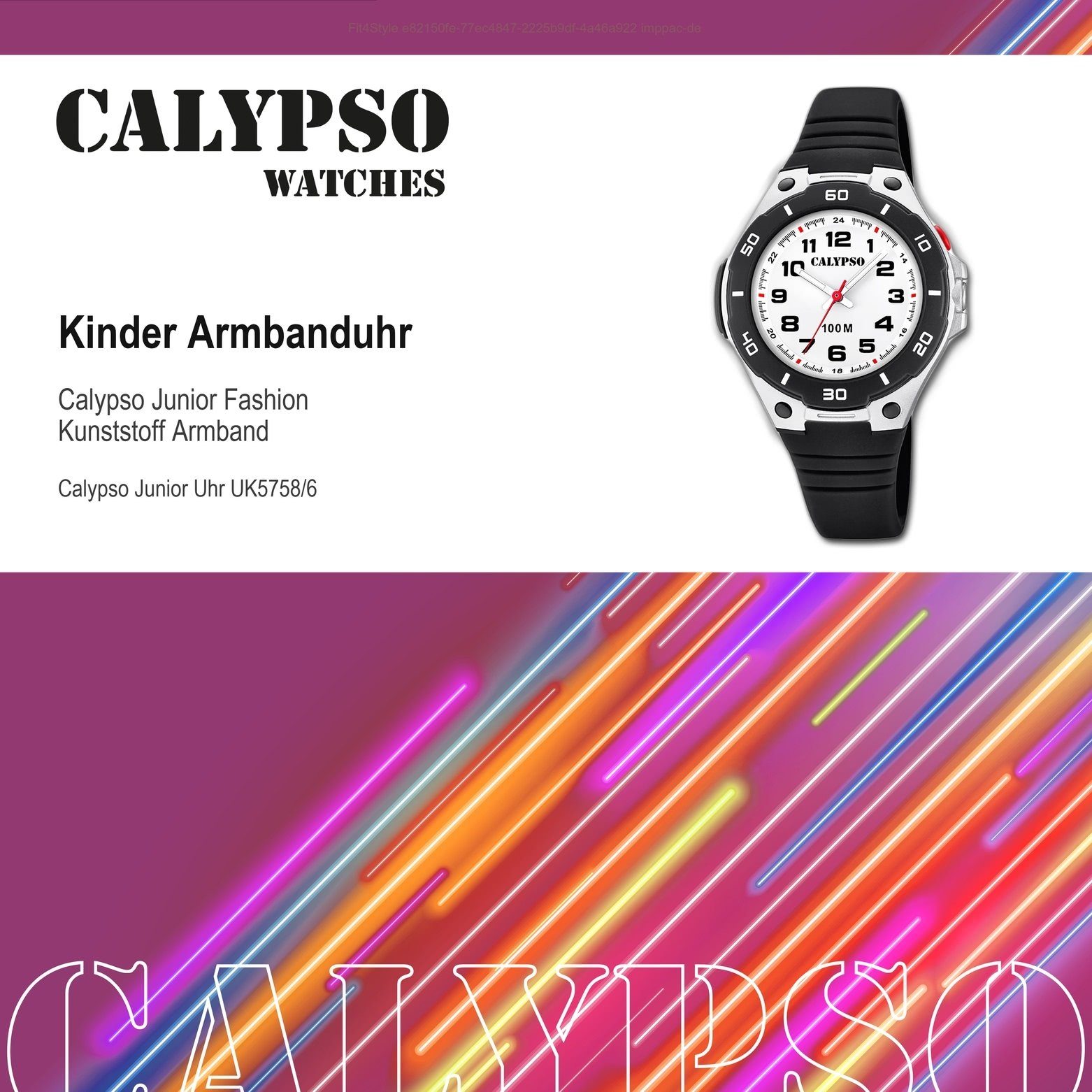 PU, Kunststoff WATCHES Fashion schwarz, rund, PUarmband CALYPSO K5758/6 Kinder Quarzuhr Armbanduhr Calypso Kunststoff, Kinder Uhr