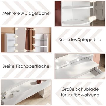 SONNI Schminktisch mit LED-Beleuchtung Frisiertisch Spiegel Hocker Schublade 108x40x140