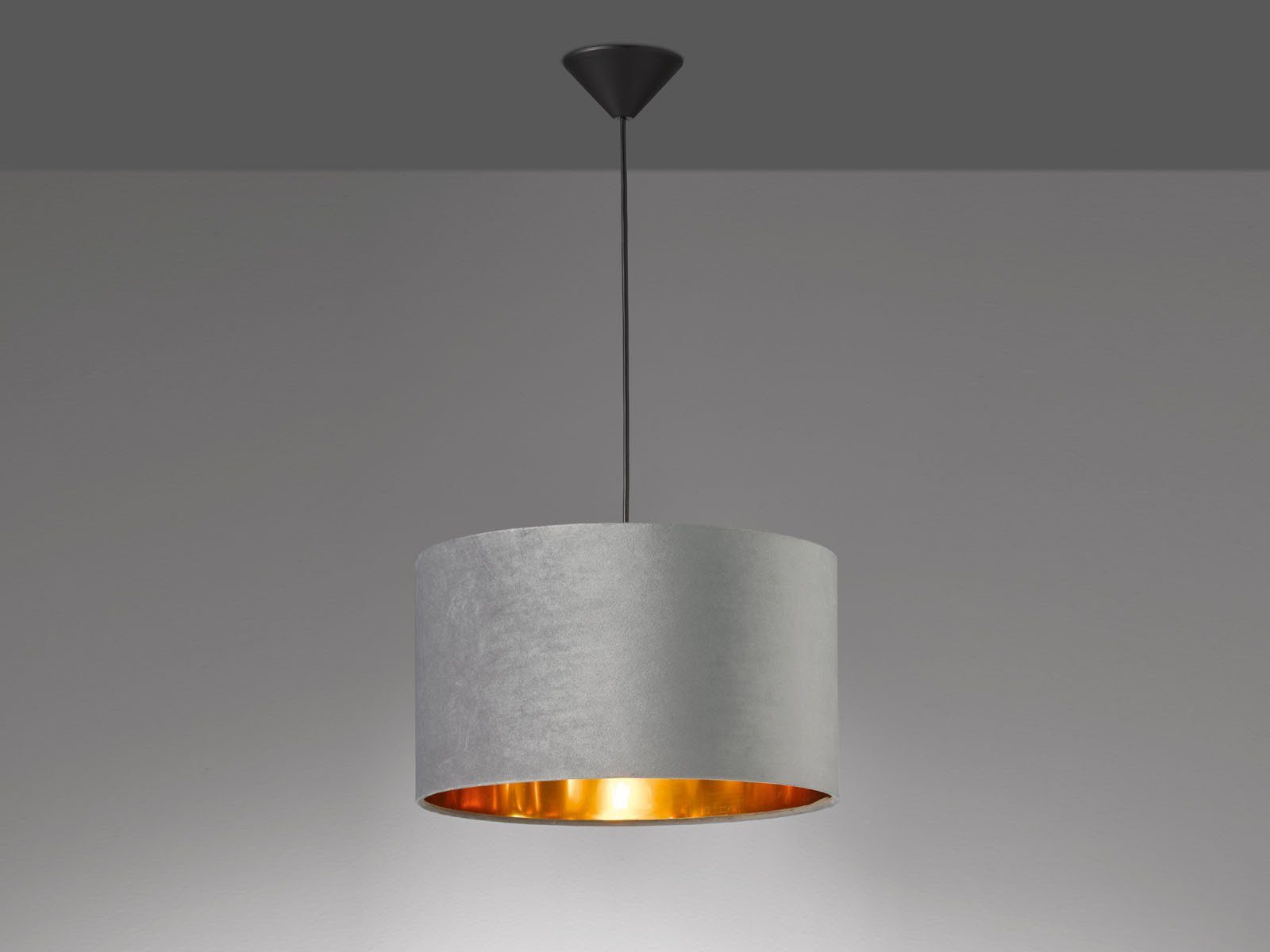 FISCHER & HONSEL LED Pendelleuchte, Dimmfunktion, LED wechselbar, Warmweiß, ausgefallen-e mit Samt Lampenschirm Grau Gold-en für Esstisch, Ø 40cm