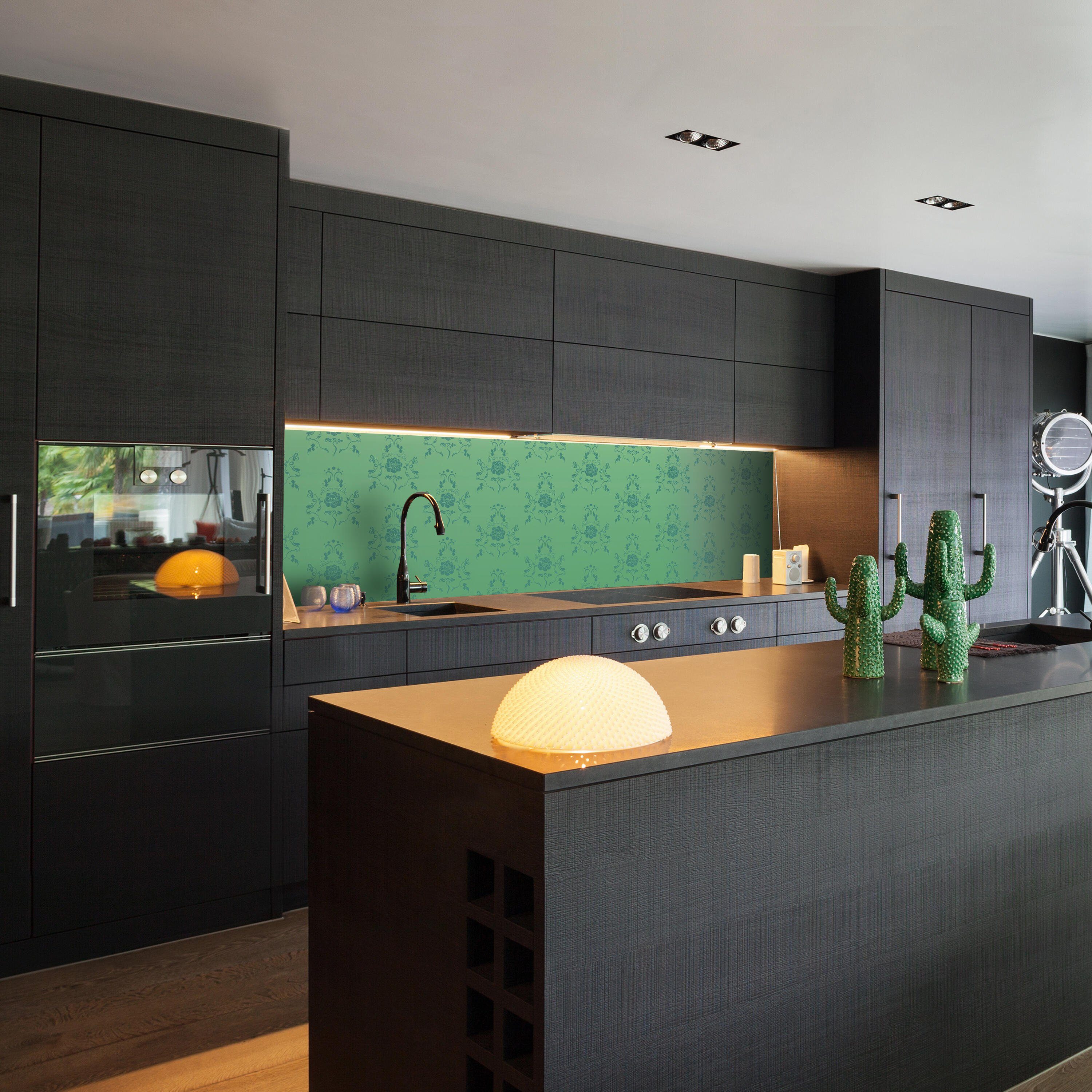 Muster, versch. Nischenrückwand Küchenrückwand Barock Grün in Größen (1-tlg), Hartschaum wandmotiv24 Premium