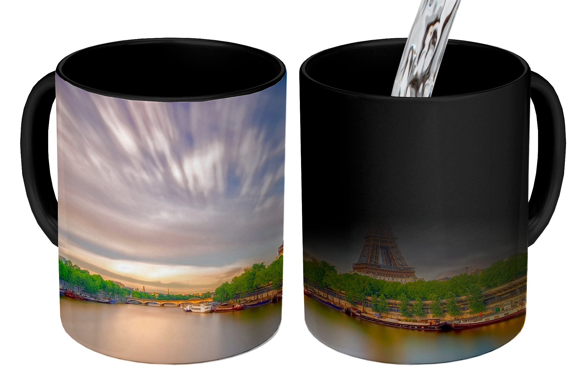 MuchoWow Tasse Farbenprächtige Wolken und der Eiffelturm in der Ferne, Keramik, Farbwechsel, Kaffeetassen, Teetasse, Zaubertasse, Geschenk