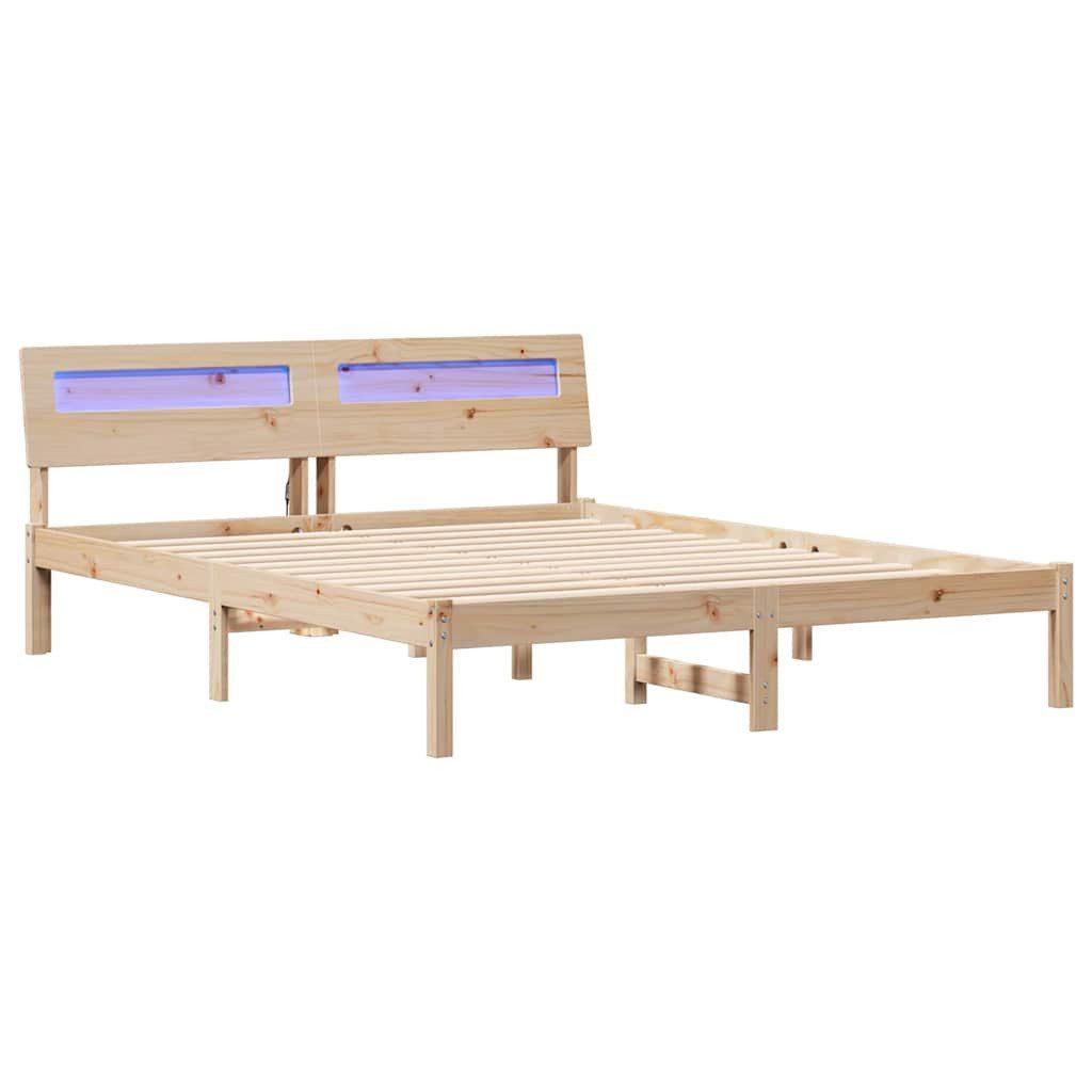 vidaXL Bett Bettrahmen mit Kopfteil Braun 160 x 200 cm Massives Kiefernholz (1-tlg)