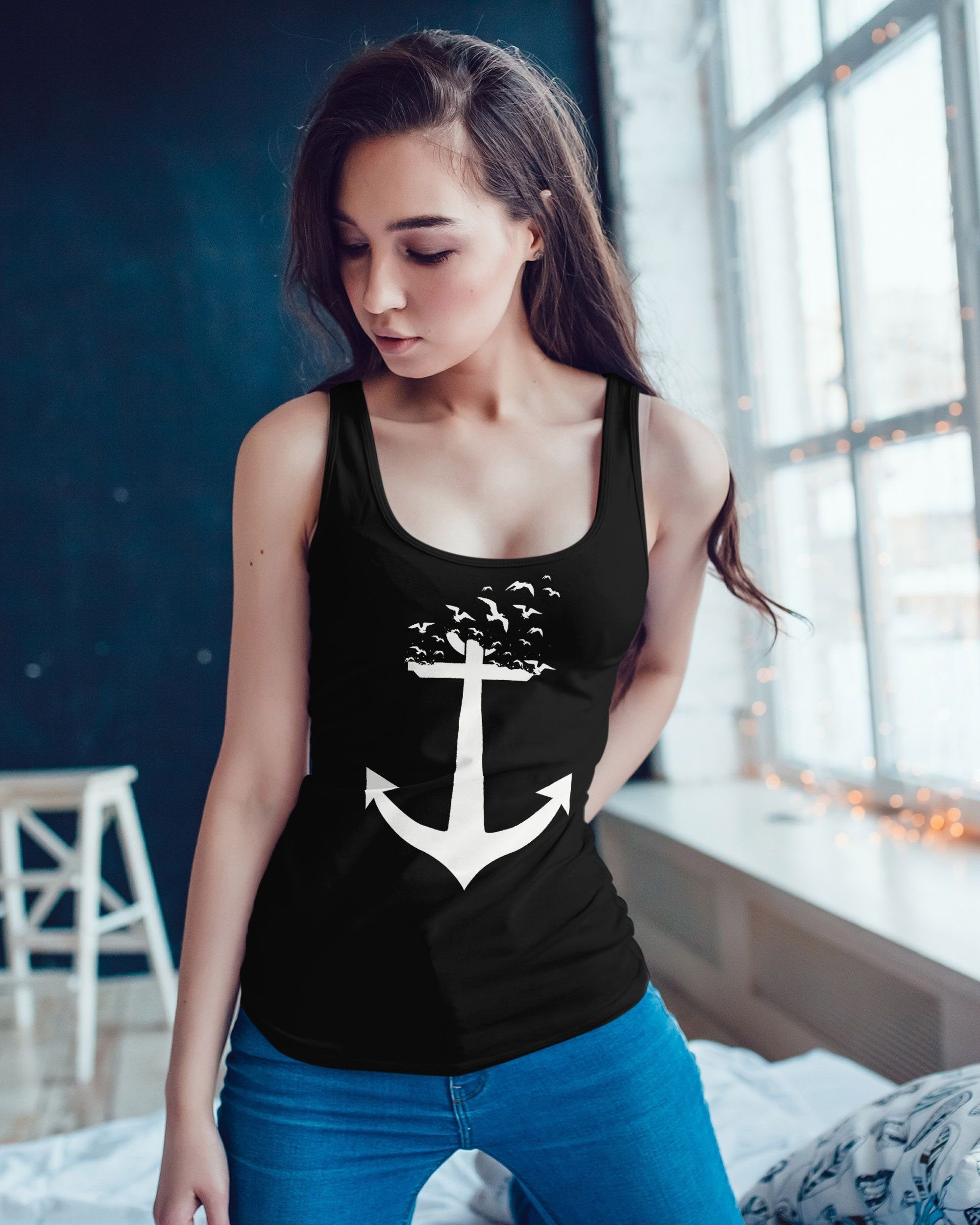 Neverless Tanktop Damen Tank-Top Anker Vögel Anchor Birds Racerback Neverle günstig online kaufen