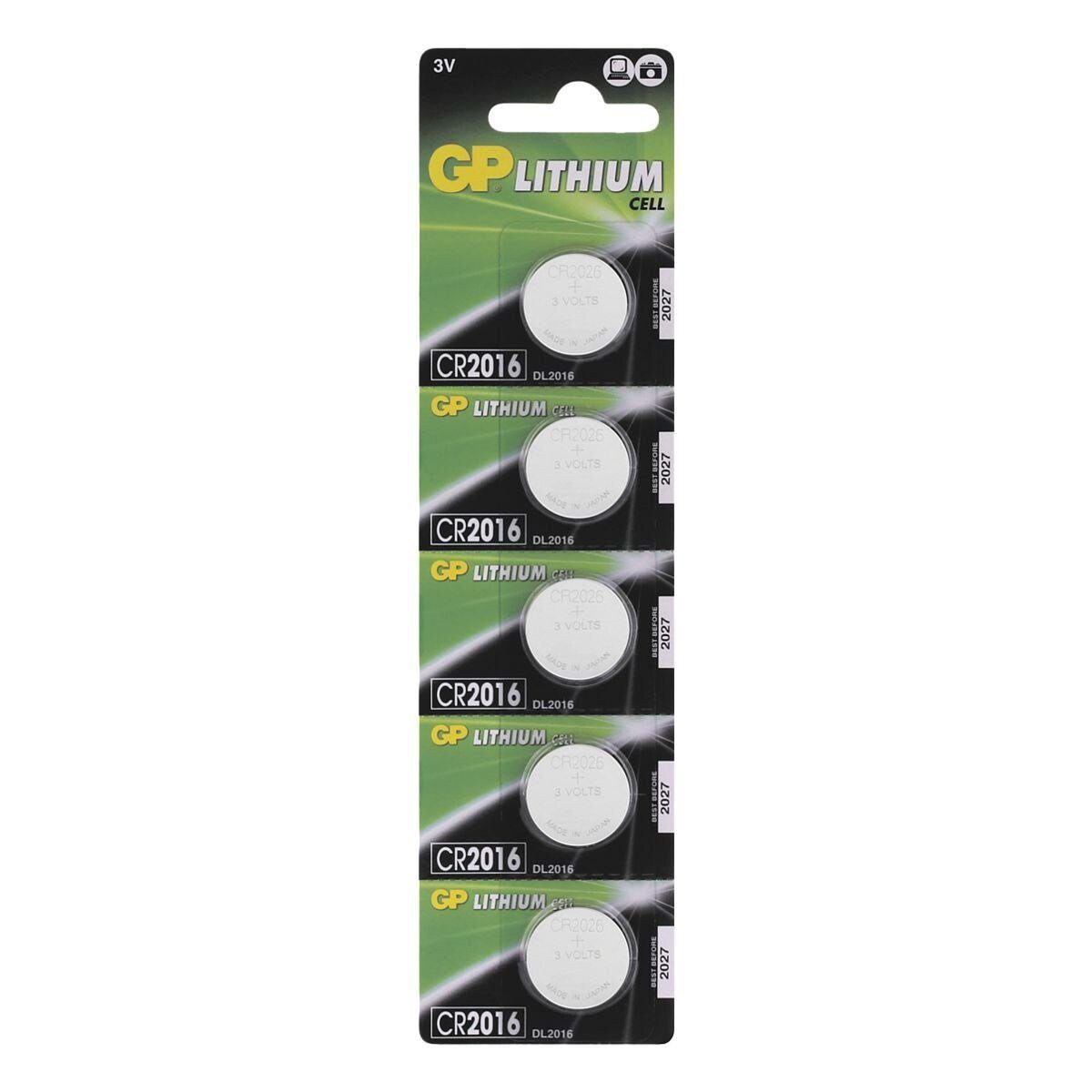 GP Batteries CR2016 Knopfzelle, (3 V, 5 St), 3 V, Lithium