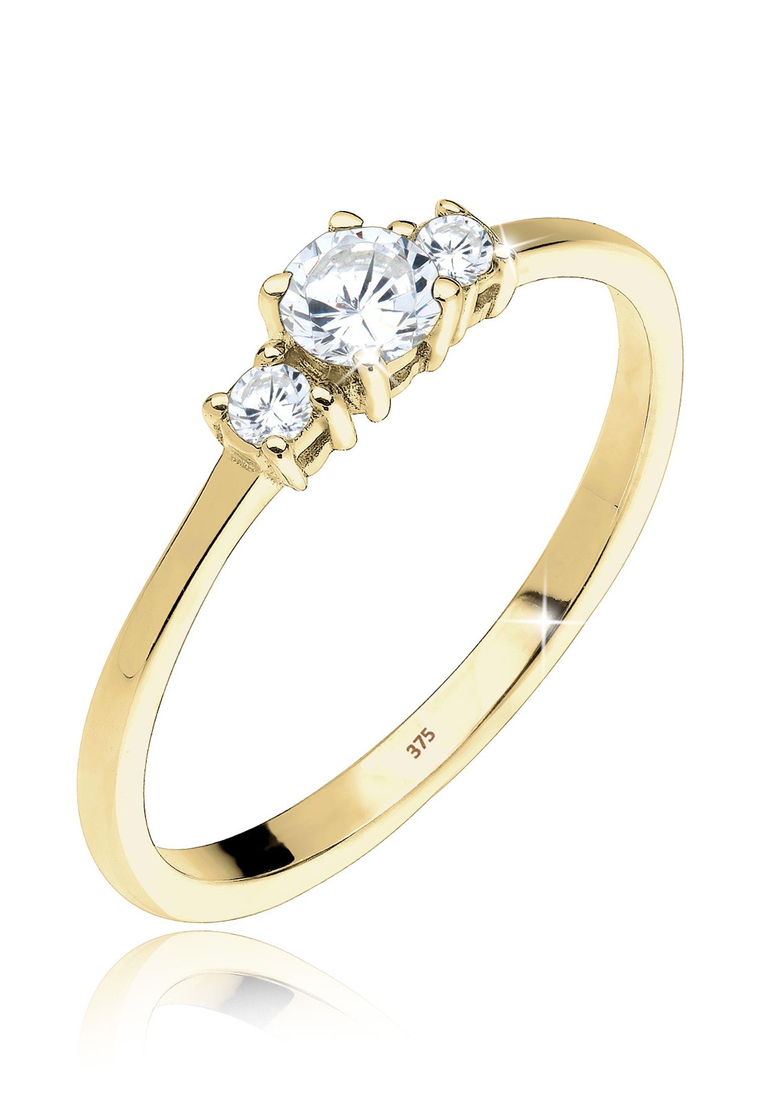 Fingerring Zirkonia Weiß 375 Gelbgold