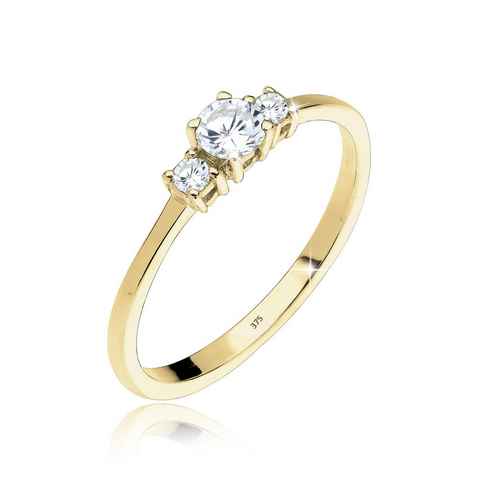 Elli Premium Fingerring Trio Zirkonia 375 Gelbgold