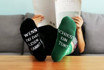 Lucadeau Freizeitsocken Lustige Fussball Socken, Geschenk für Männer, wenn du das lesen kannst (1 Paar) rutschfest, Gr. 39-46, Geschenk zum Vatertag, Geburtstagsgeschenk