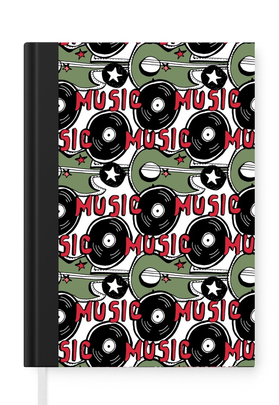 MuchoWow Notizbuch Muster - Musik - Vinyl, Journal, Merkzettel, Tagebuch, Notizheft, A5, 98 Seiten, Haushaltsbuch