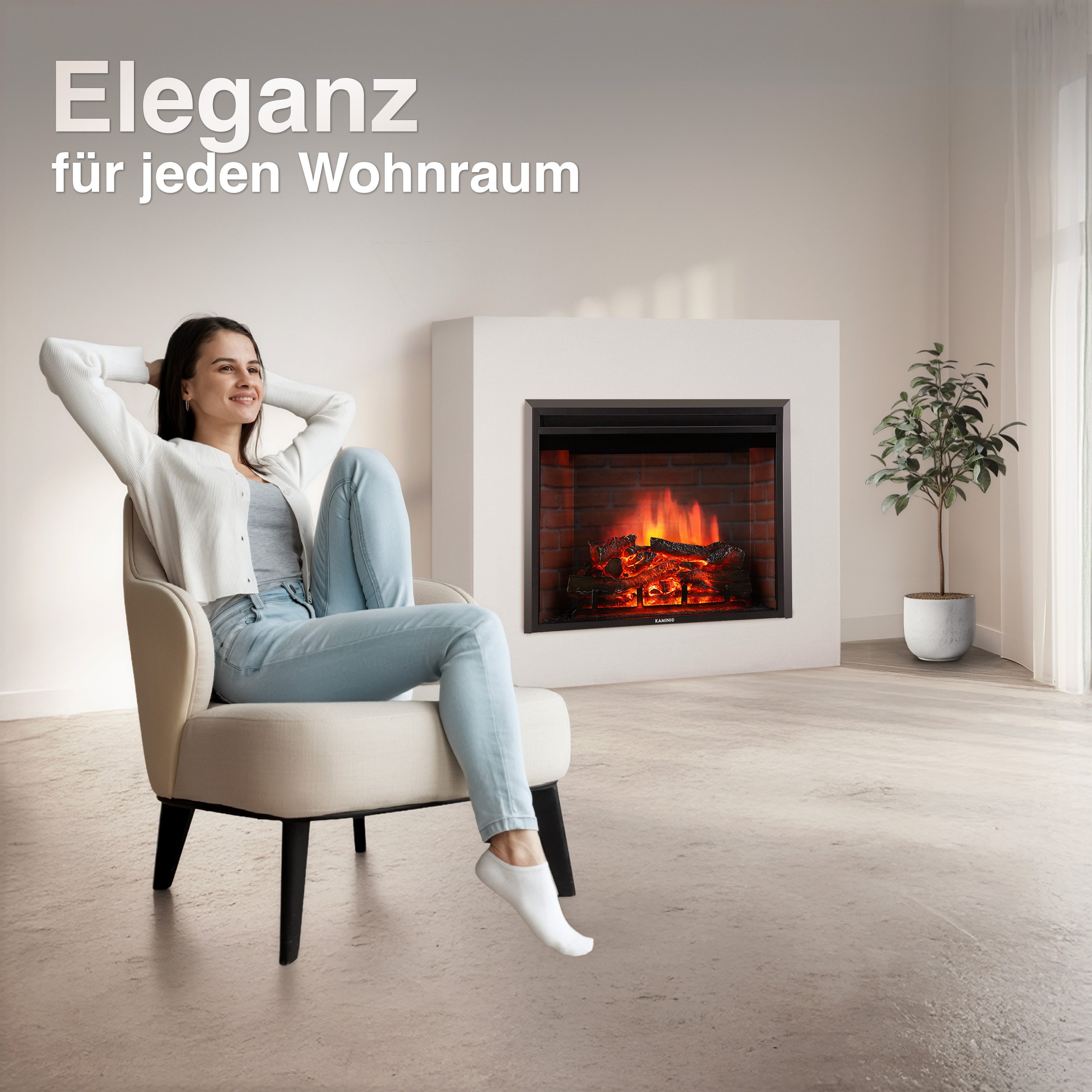 KAMINIO Elektrokamin LUCA, Elektrischer Kamin mit 3D-Flammeneffekt in 12 Farben, Heizung 1800W