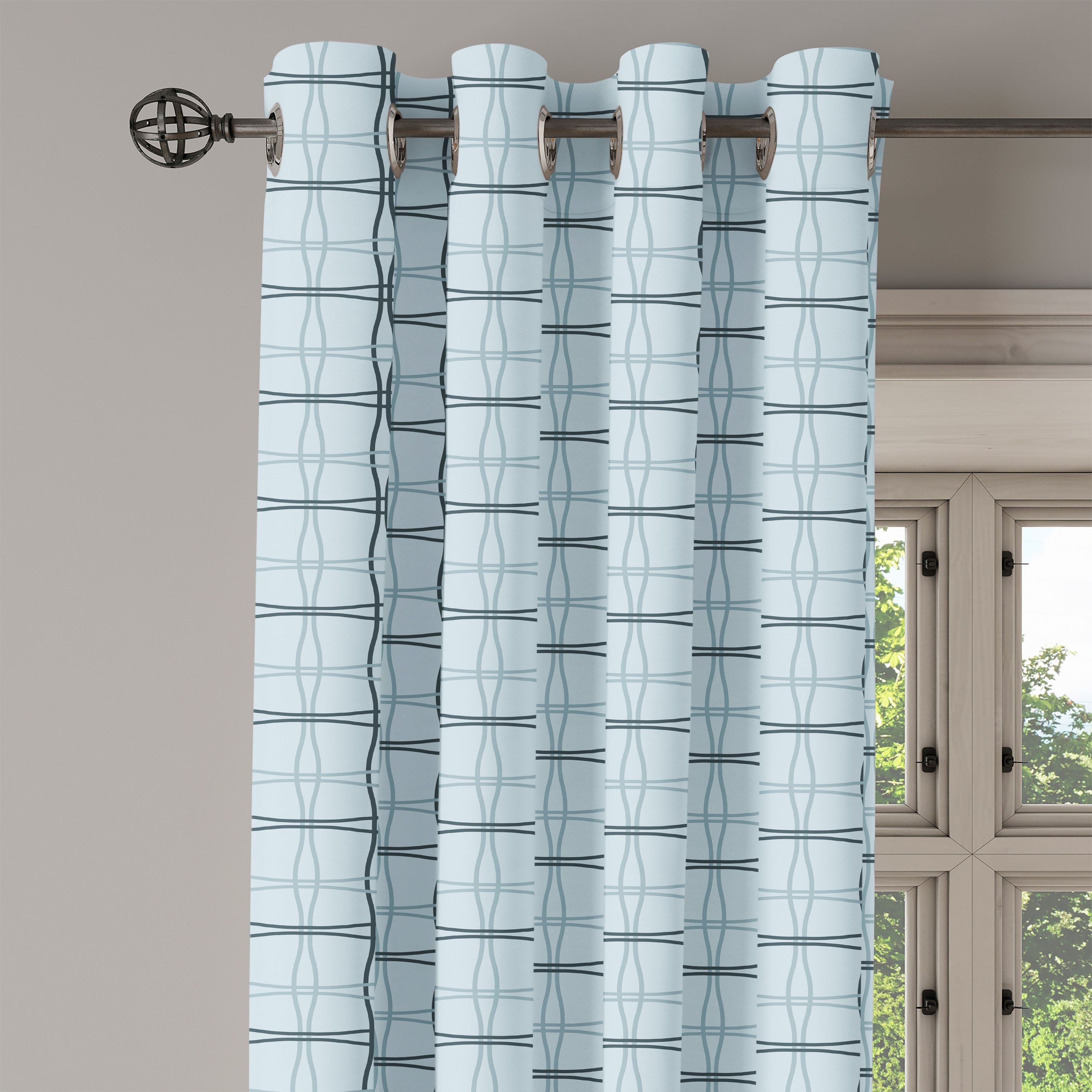 Abakuhaus, Muster gewellte Schlafzimmer Dekorative 2-Panel-Fenstervorhänge für Wohnzimmer, Blau Linien Gardine Platz