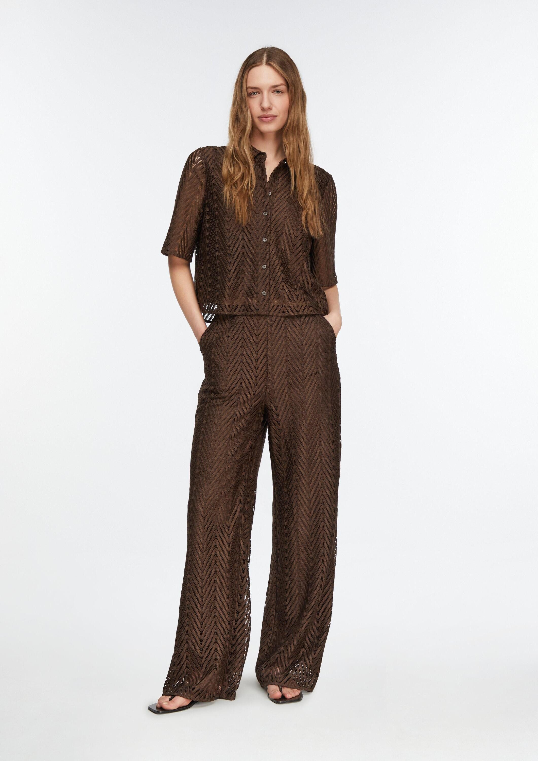 comma Chinos Hose Wide-Leg-Hose aus Spitze mit Viskose-Futter