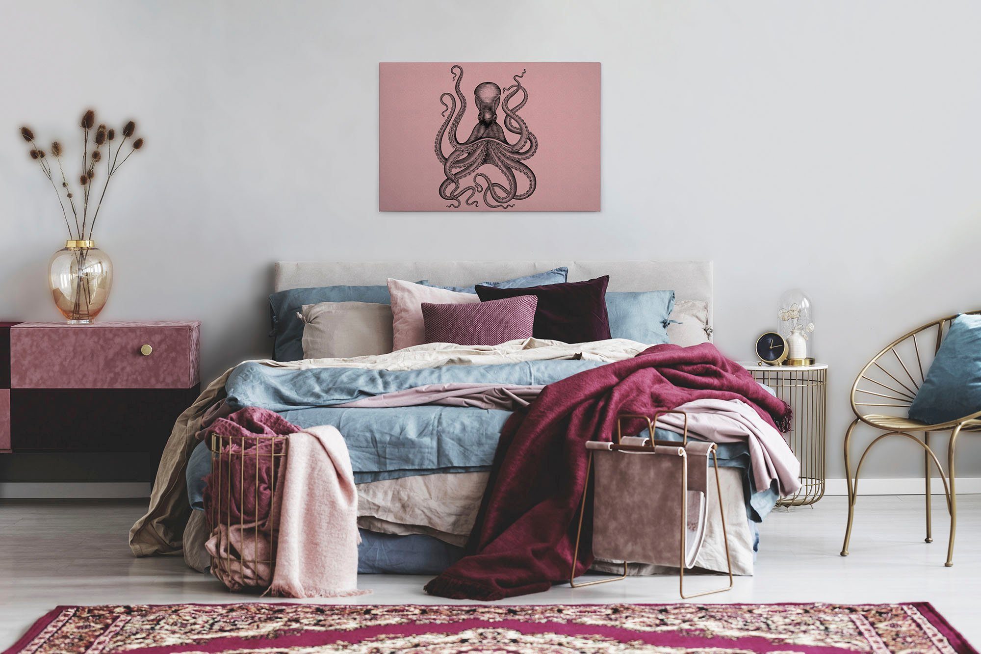 A.S. Tiere schwarz Keilrahmen Bild Création Octopus St), grau, rosa, jules, (1 Leinwandbild Krake