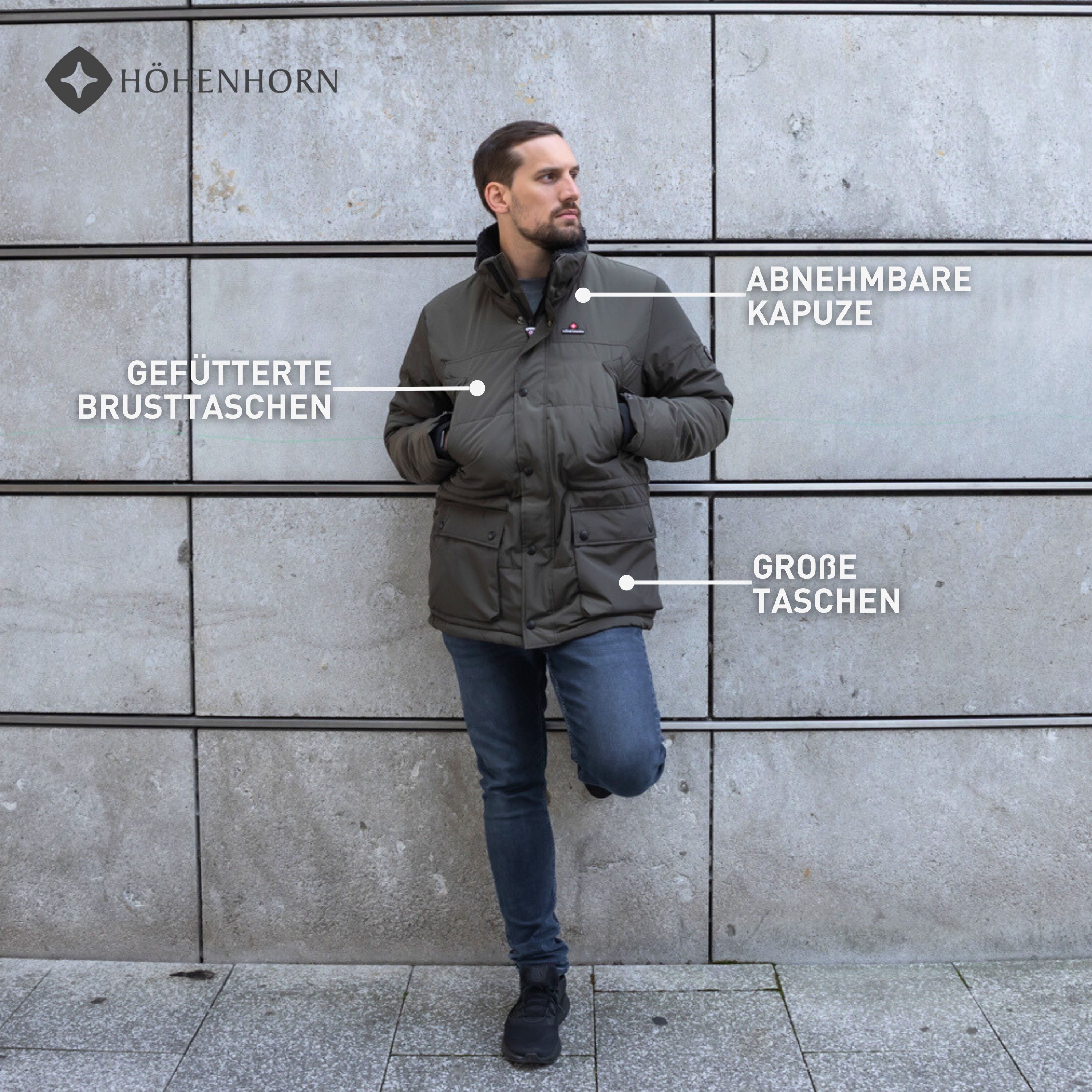 Höhenhorn Winterjacke Mangard Herren Winter Jacke für Männer Gefüttert Winterjacke Parker abnehmbare Gefütterte Kapuze, weicher Teddyfleece Kragen – Bild 4 von 5