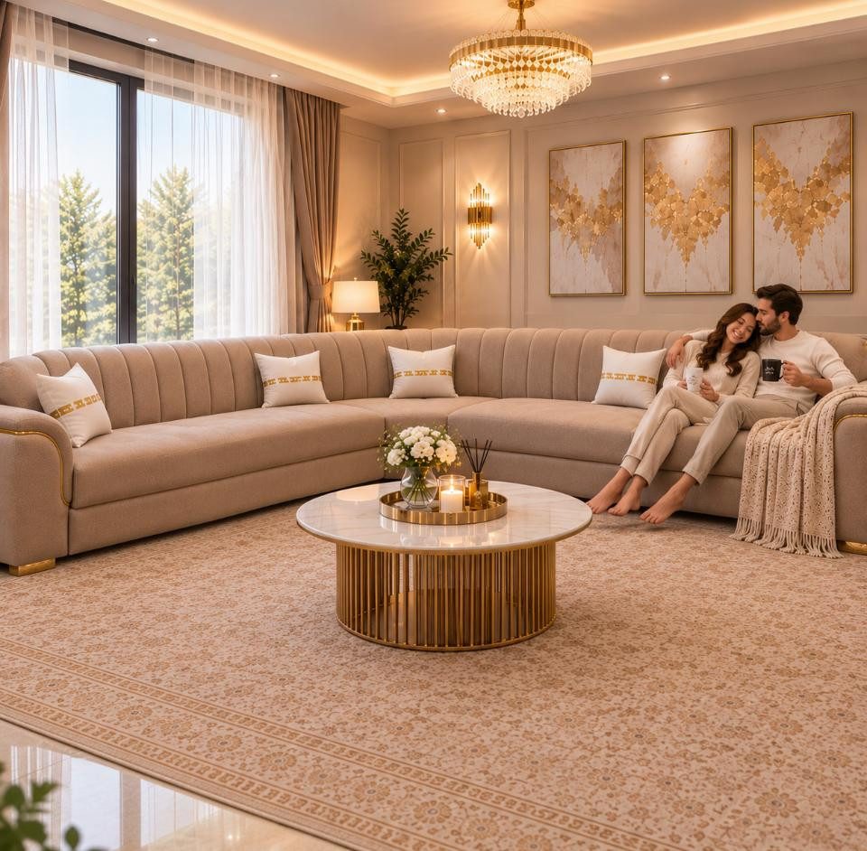 Polsterei Marya Ecksofa 5-Sitzer L-Form in Beige 260x260 cm – Modernes Sofa, mit Steppoptik und großzügiger Sitzfläche