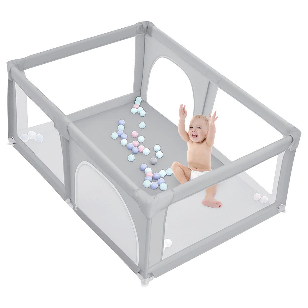 JEOBEST Laufgitter Laufstall Baby 180 x 120 x 66cm Große XL, Laufgitter baby mit atmungsaktivem Netz, 50 Ozeanbälle