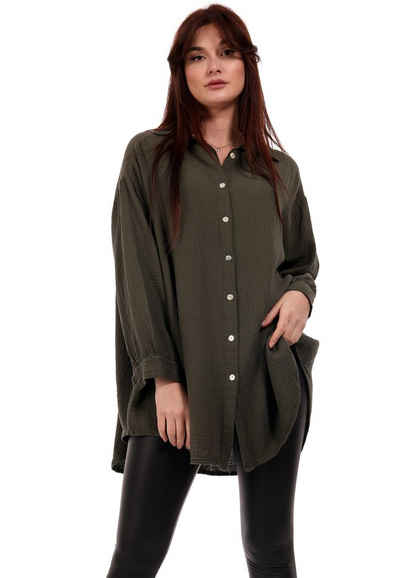 YC Fashion & Style Klassische Bluse »Langarm Bluse in Oversize - Form Plus Size Loose-Fit Longbluse Musselinstoff in vielen Farben One Size« (1-tlg) Uni, Langarm, casual