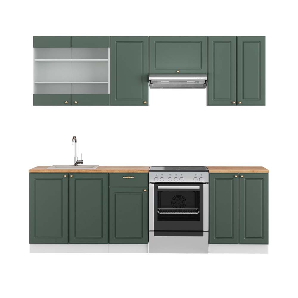 Vicco Küchenzeile Fame-Line, Grün-Gold Landhaus/Weiß, 240 cm, AP Eiche