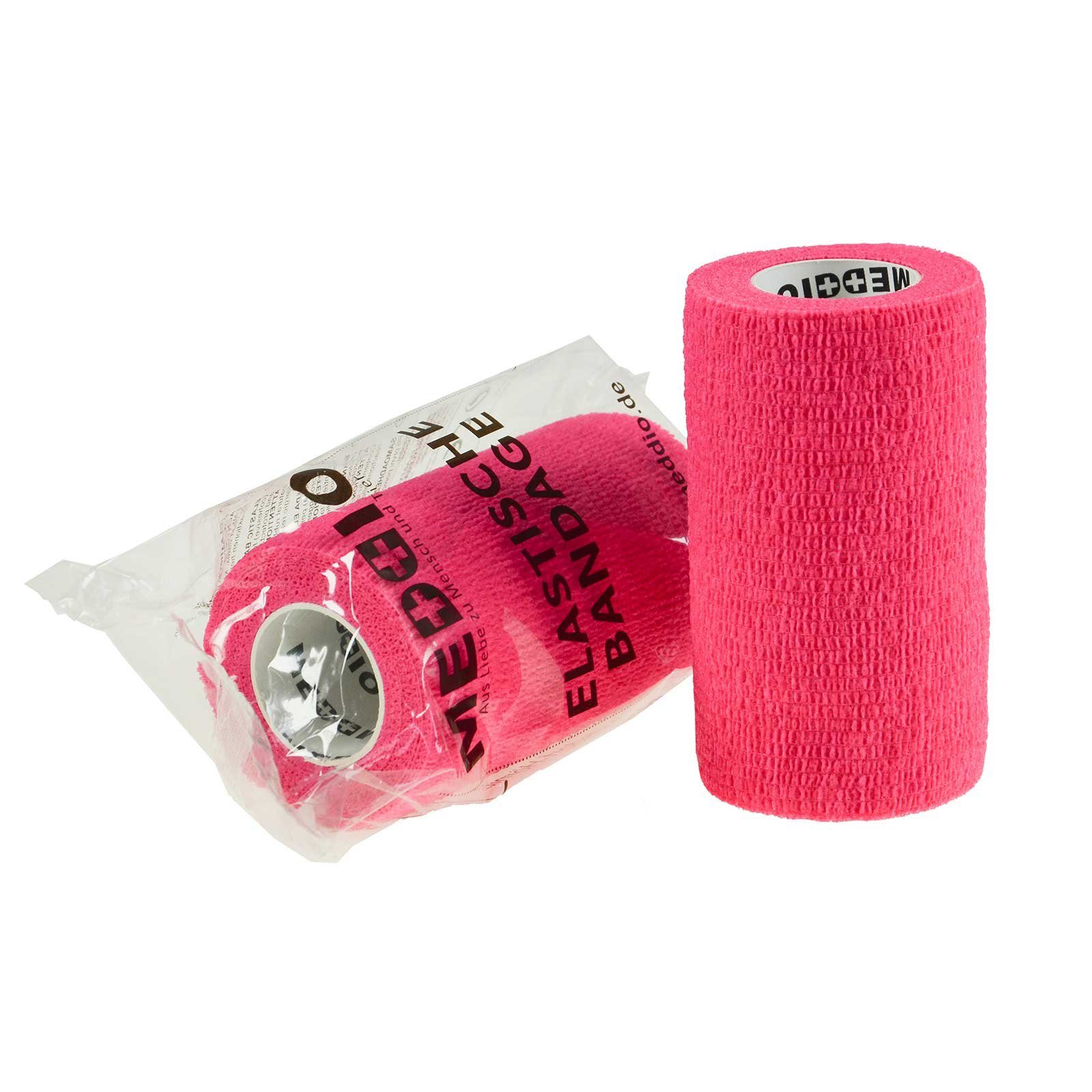 meDDio Pferdebandage Sparpaket Mullwatterolle 40cm + 12 Haftbandagen 10cm neonpink