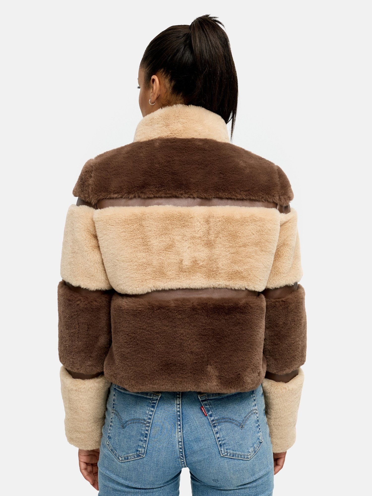 Tazzio Winterjacke F805 Blockstreifen-Design im Teddy-Look, kuschelige Felloptik