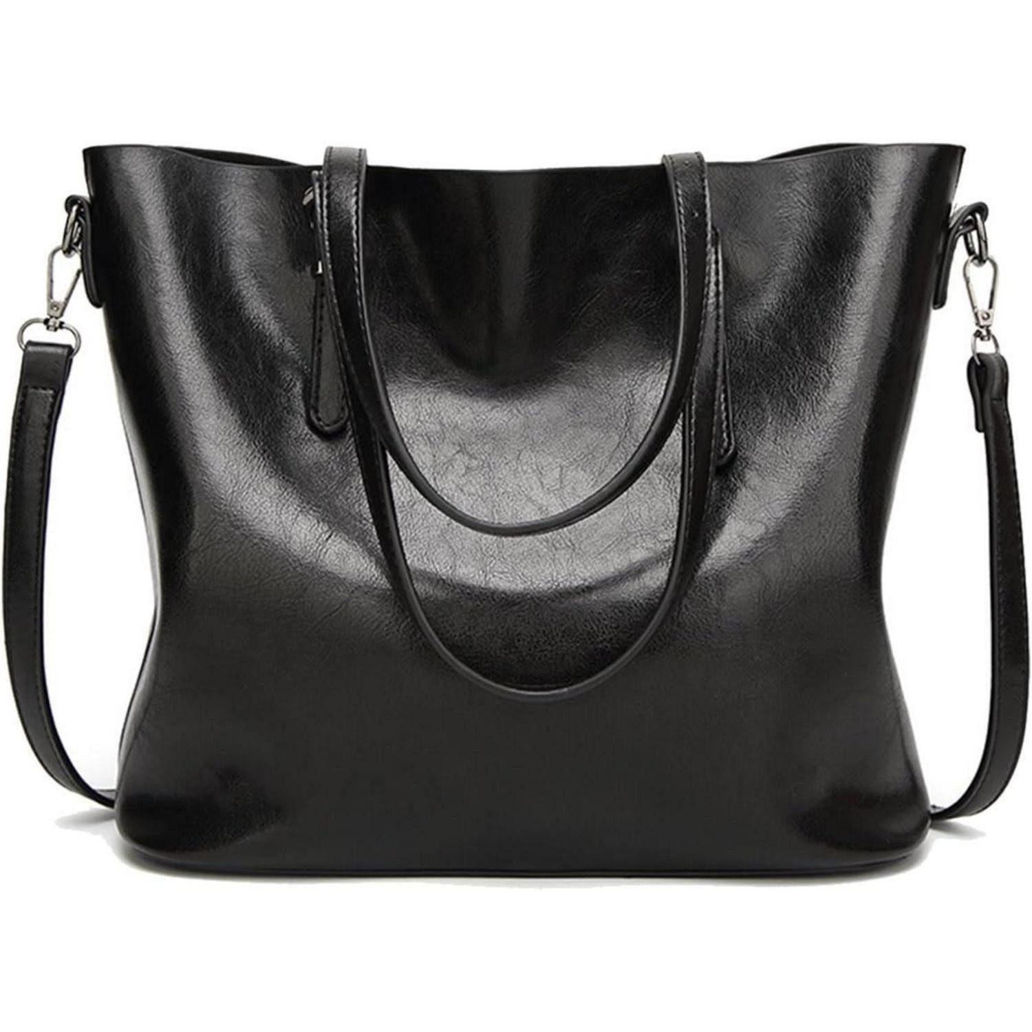 Shopper Damen Tote Shopper Schultertasche PU-Leder Schwarz