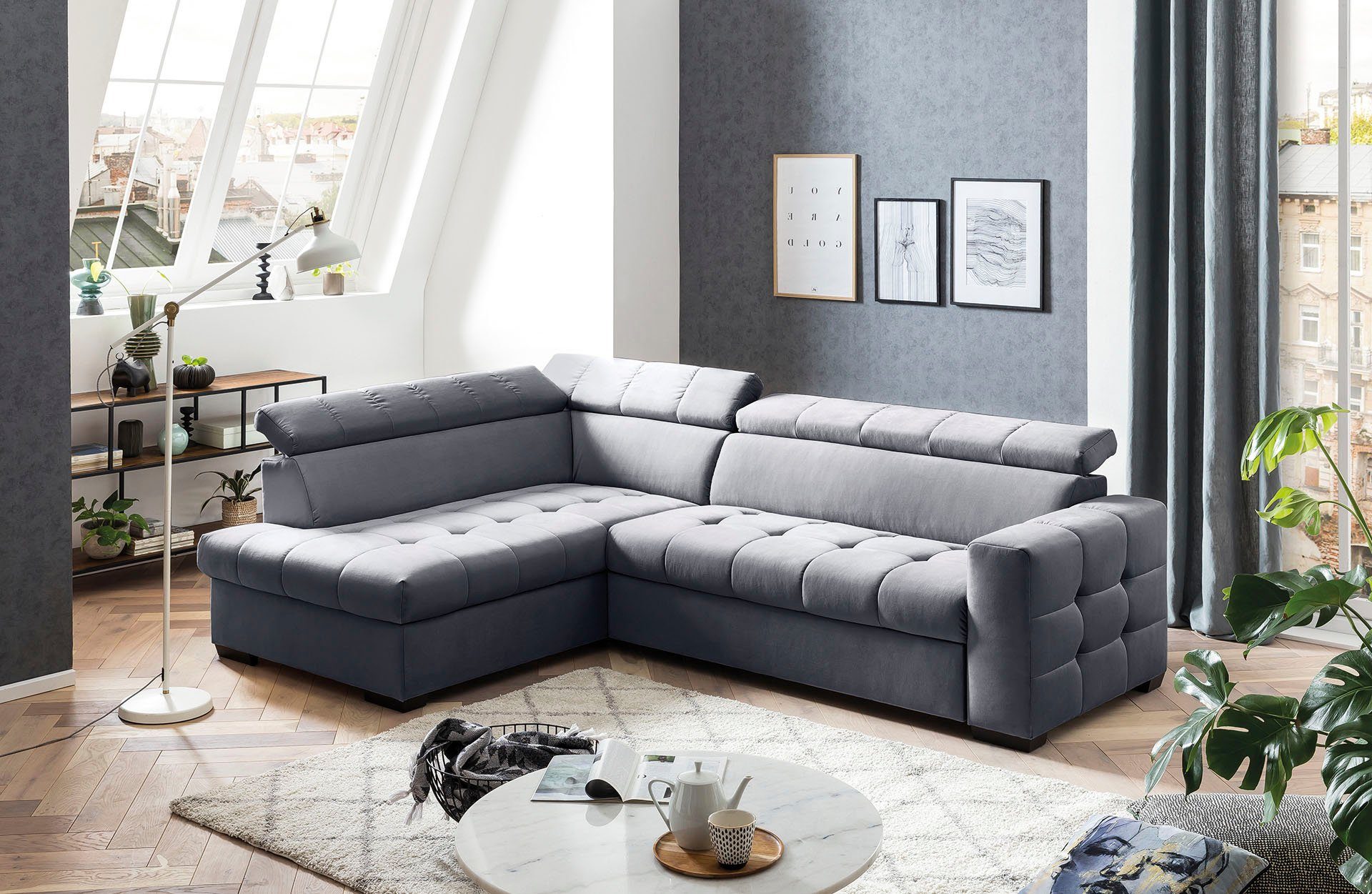 exxpo - sofa fashion Ecksofa Wahlweise Otusso, Bettfunktion Sitzbereich, mit Bettkasten Steppung im und