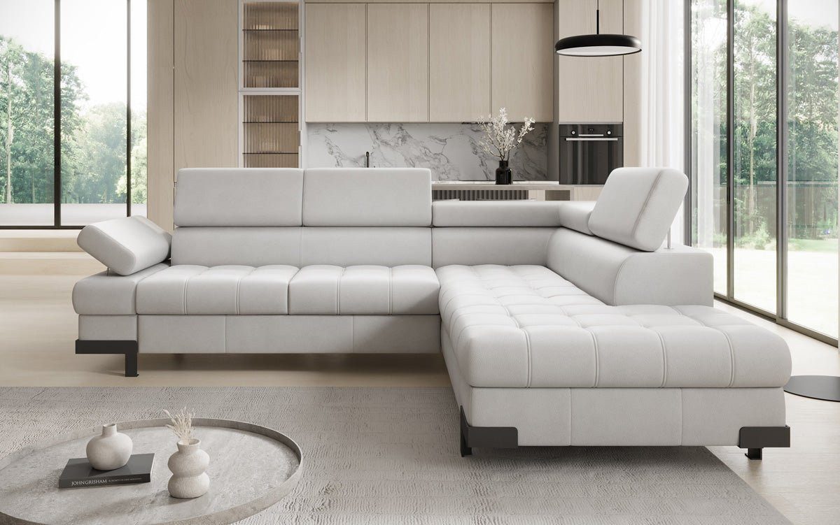 Luxusbetten24 Schlafsofa Designer L Sofa Noelia in Echtleder, mit Schlaffunktion und Stauraum