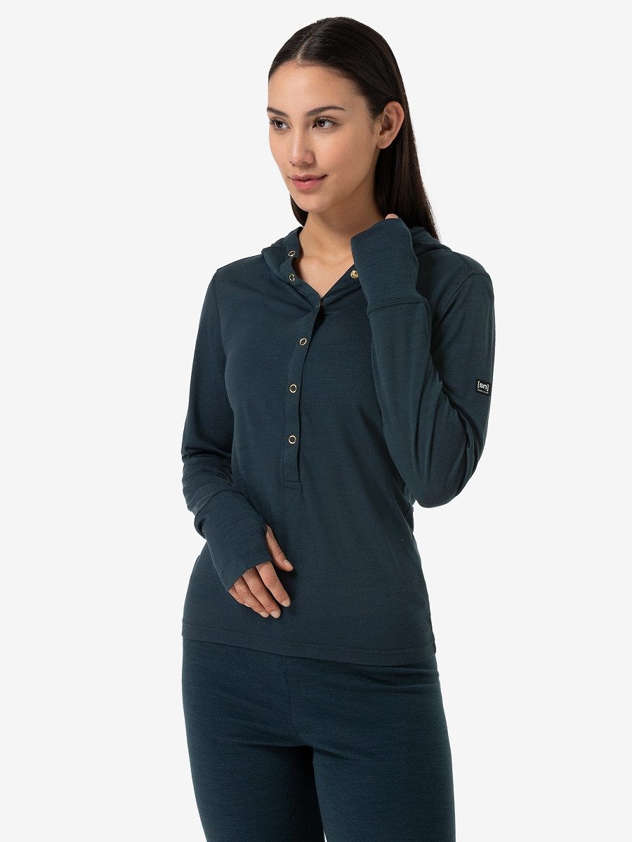 SUPER.NATURAL Sweatshirt für Damen, Merino NINJA BUTTONED Knöpfe, no smell
