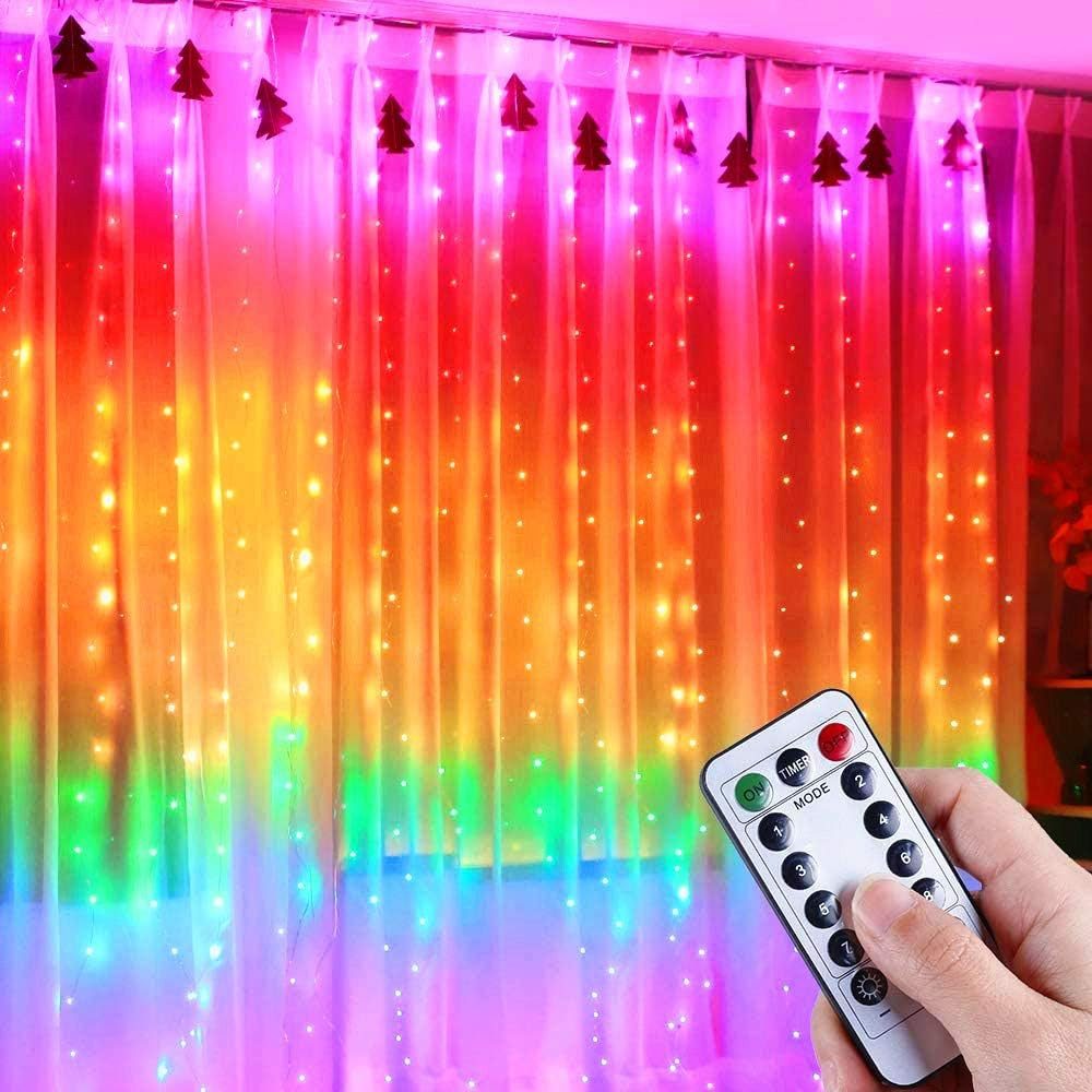 Jibenhome Lichtervorhang Rainbow LED Fensterlichtvorhang mit Fernbedienung, günstig online kaufen