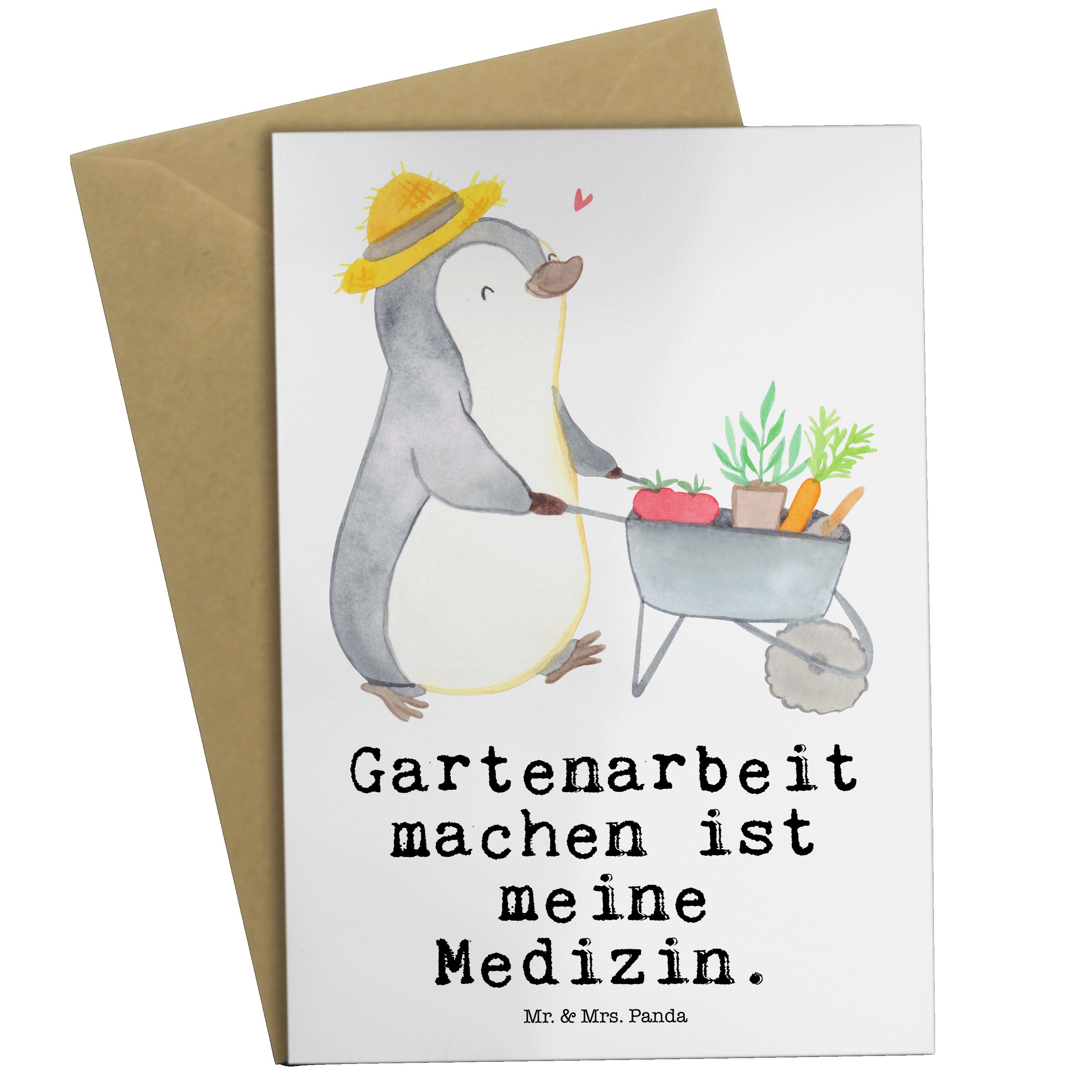 Mr. & Mrs. Panda Grußkarte »Pinguin Gartenarbeit Medizin Weiß