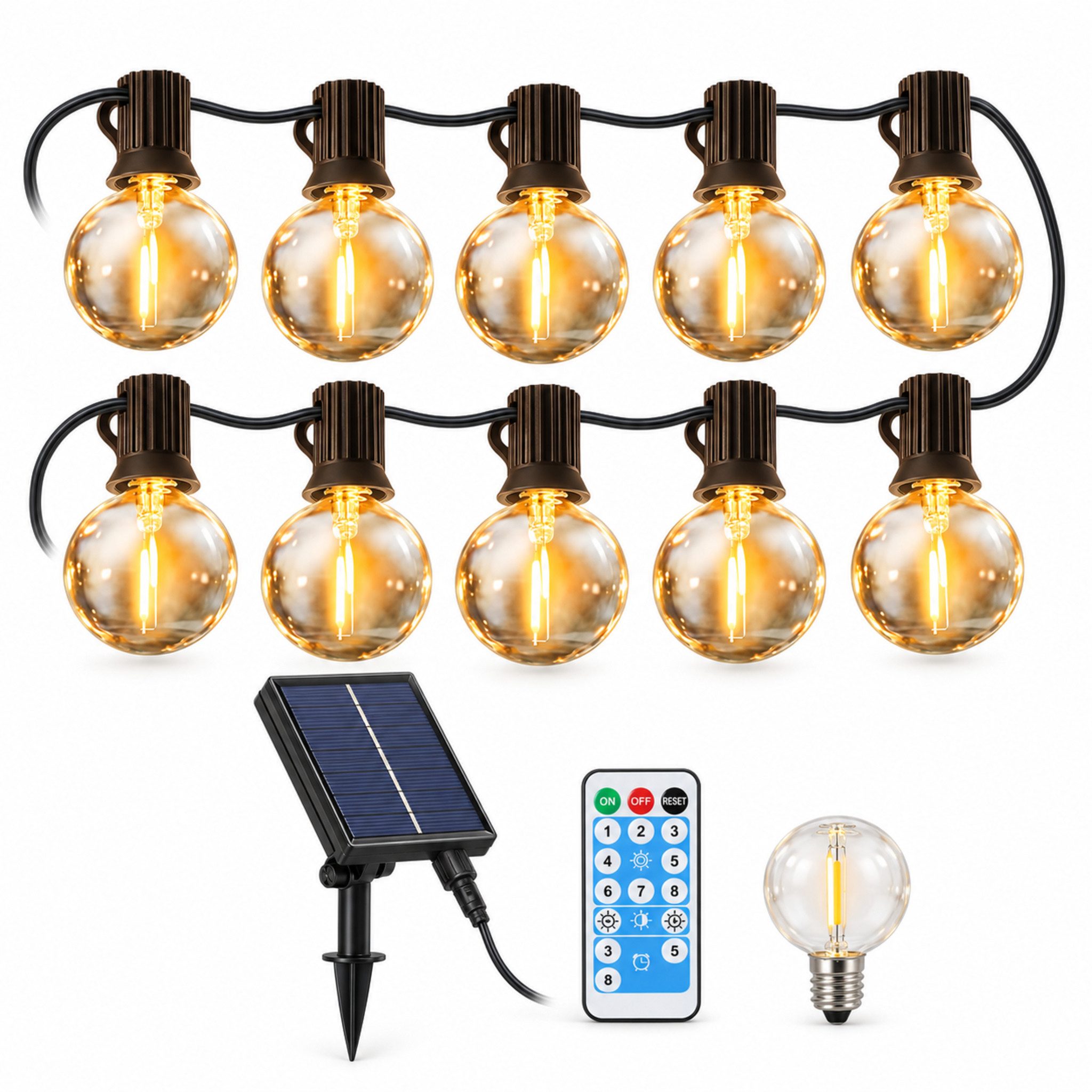 Norvéa Home LED-Lichterkette Solar-LED-Lichterkette außen, dimmbar, Fernbedienung & Timer, IP65, Solarbetrieben, 8 Leuchtmodi, dimmbar, Timer, Fernbedienung