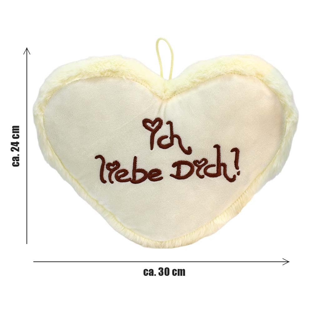 Rasehorn Dekokissen Herzkissen Ich liebe Dich aus Plüsch - ca. 30 cm, Ich Liebe Dich Schriftzug