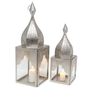 Casa Moro Kerzenlaterne Orientalische Laterne Windlicht Modena Silber 2er Set IRL665 (einzigartige Windlichter wie aus 1001 Nacht, 2-teilig), Ramadan Kerzenhalter Eid Mubarak Wohn Deko