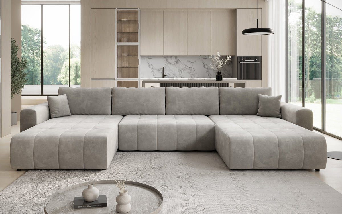 Luxusbetten24 Schlafsofa Designer Sofa Leveno U in Samt, mit Stauraum und Schlaffunktion