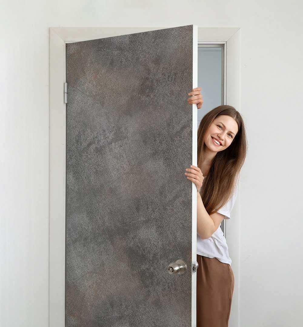 MyMaxxi Dekorationsfolie Türtapete Türposter Türfolie selbstklebend Stahl hell Türaufkleber, (Stahl hell, 1St.}, Klebefolie Tür aufgerollt), Selbstklebend