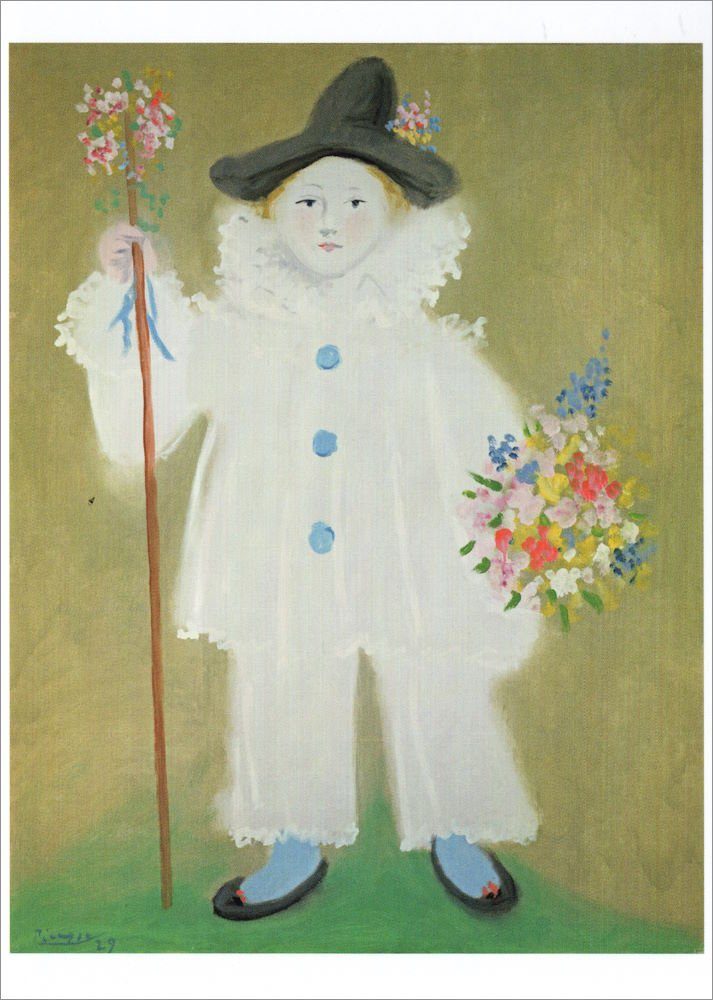Postkarte "Portrait Kunstkarte Picasso von Paul Pablo als Pierrot"