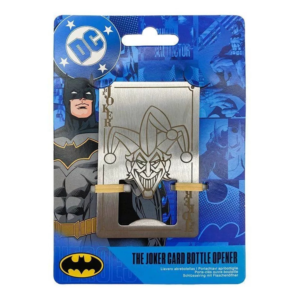 Batman Trinkflasche Flaschenöffner in Spielkartenform mit Batman/DC Comics Joker-Muster