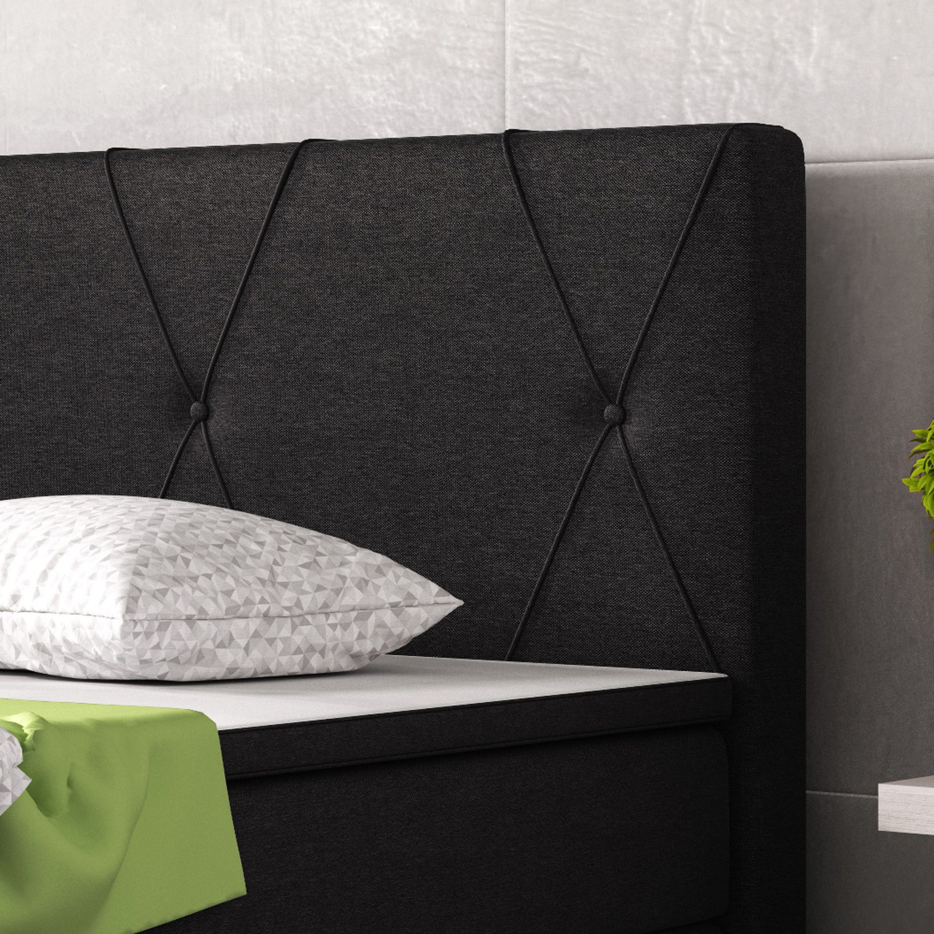 inter Boxspringbett Boston 140x200 cm –7-Zonen-Taschenfederkern H3 Matratzen – inkl.Topper, inkl. Topper und Matratze