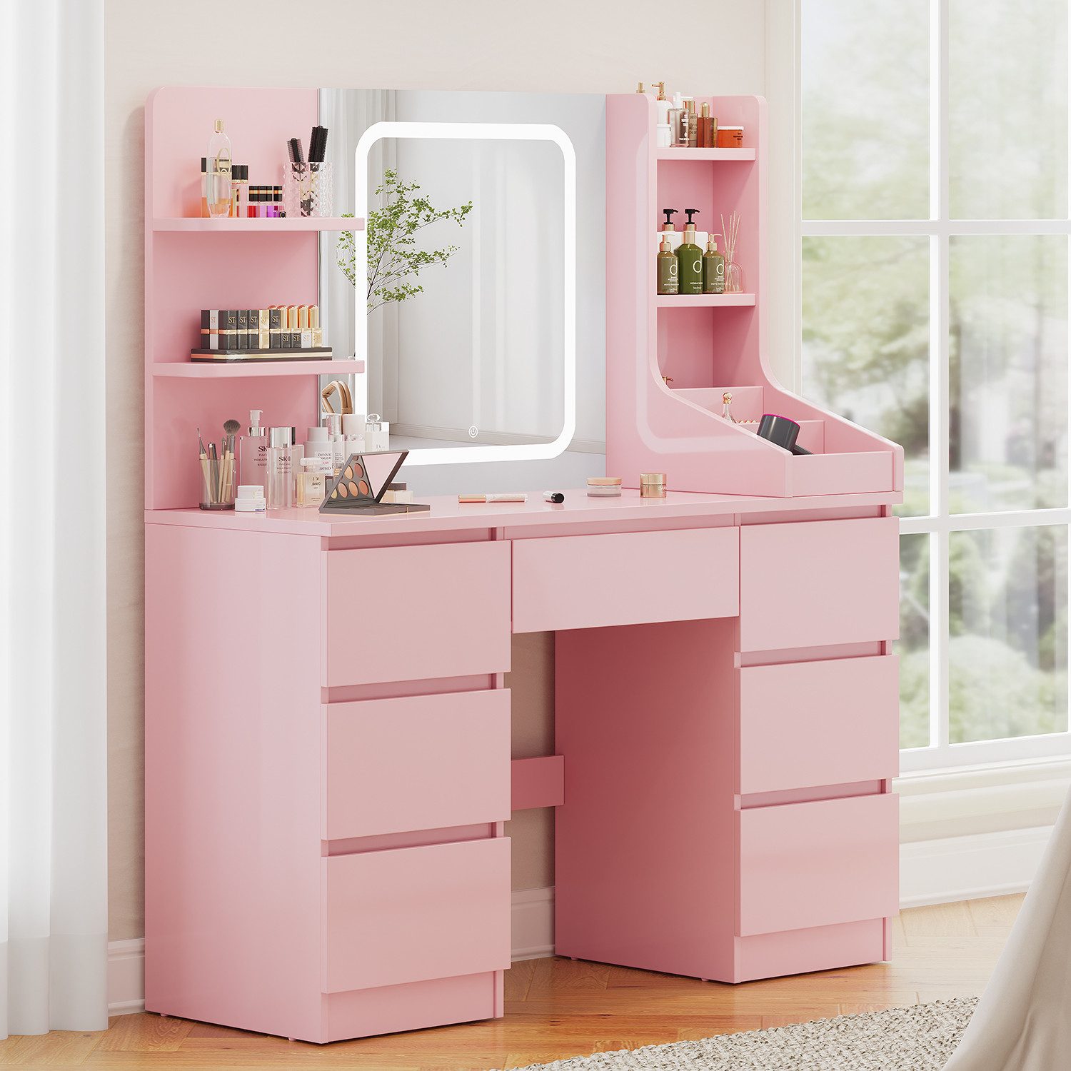 Furnicopia Schminktisch Einstellbare Helligkeit mit 7 Schubladen und 8 offe günstig online kaufen